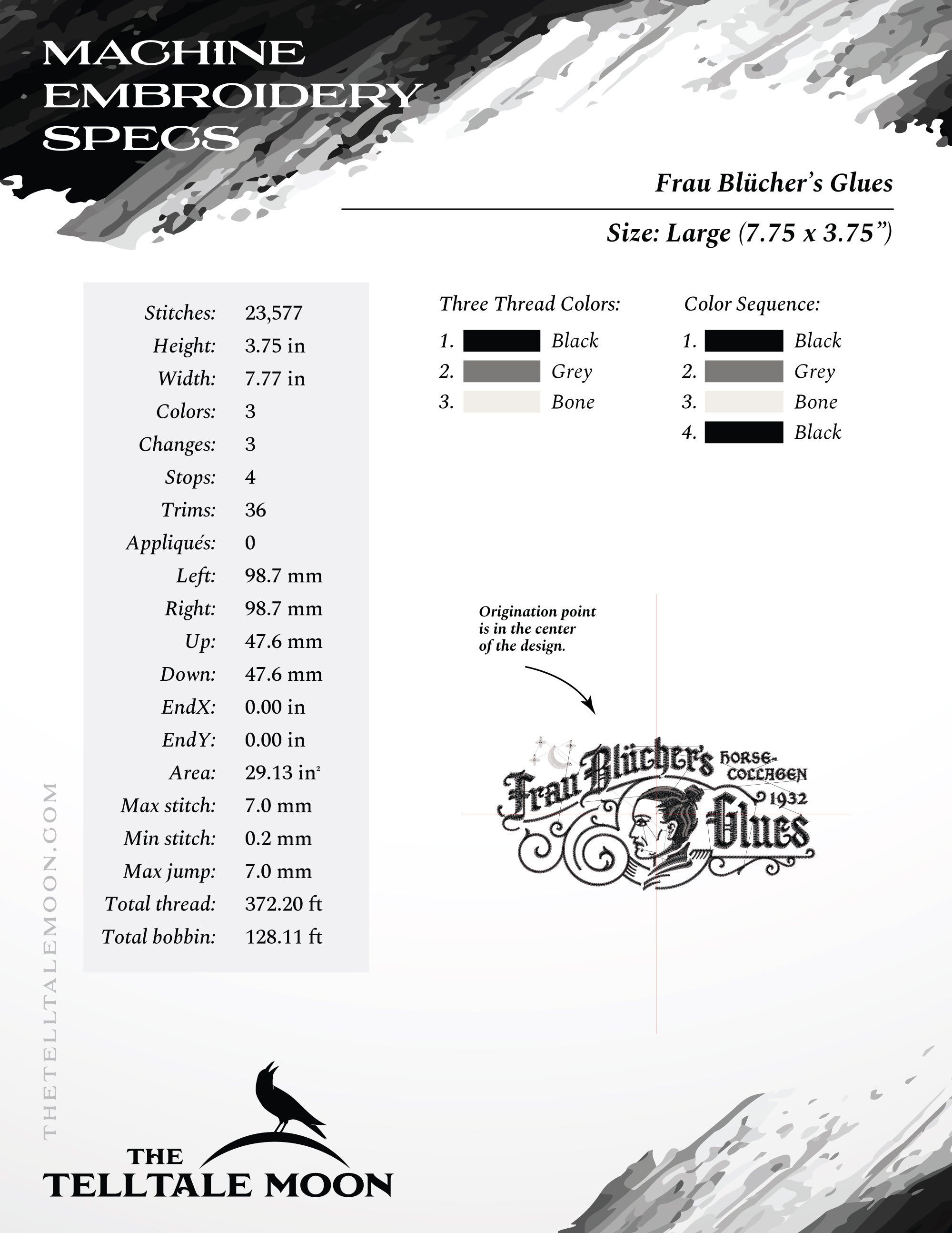 Embroidery: "Frau Blucher's Glues" Frankenstein-inspired Humor - Six Sizes About 6 to 11 Inches