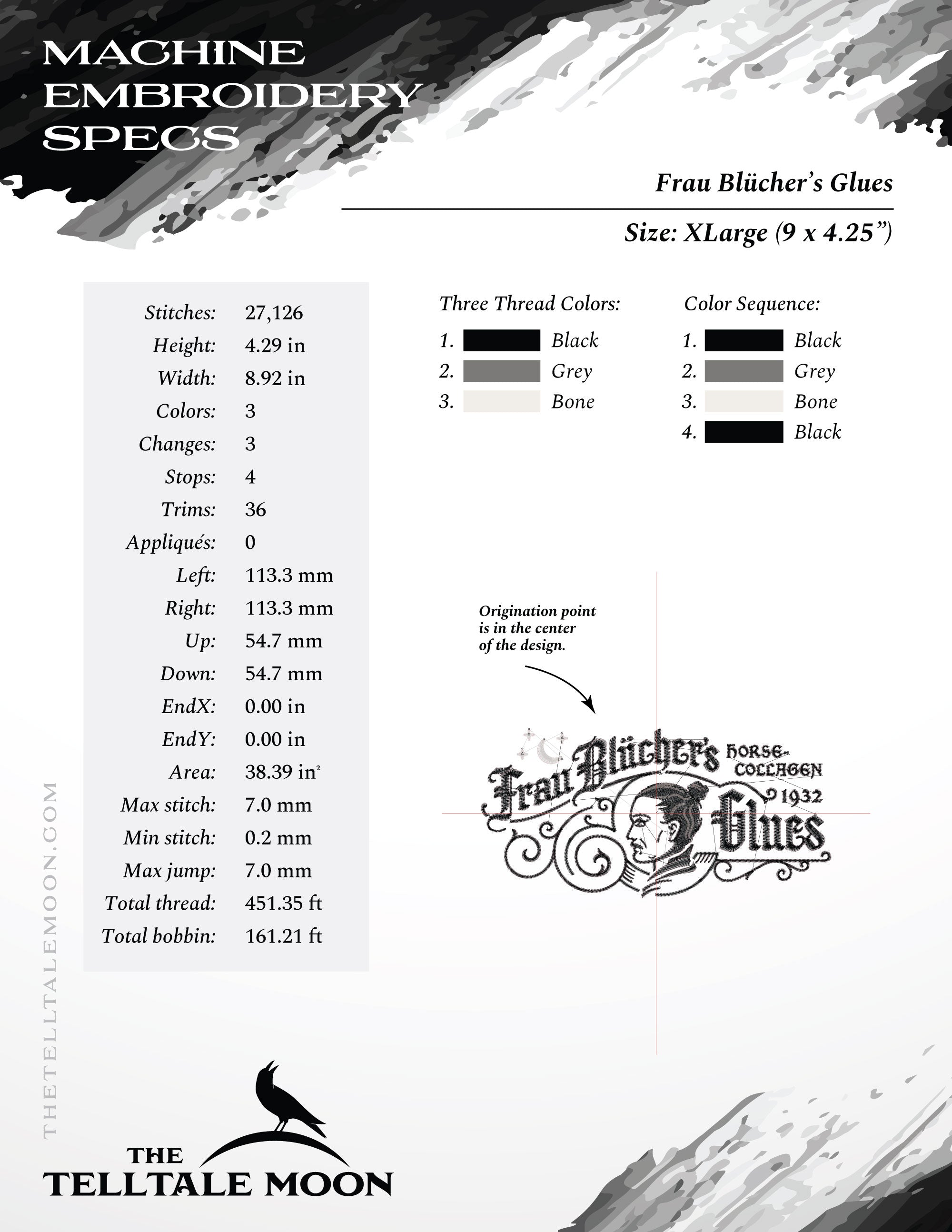 Embroidery: "Frau Blucher's Glues" Frankenstein-inspired Humor - Six Sizes About 6 to 11 Inches