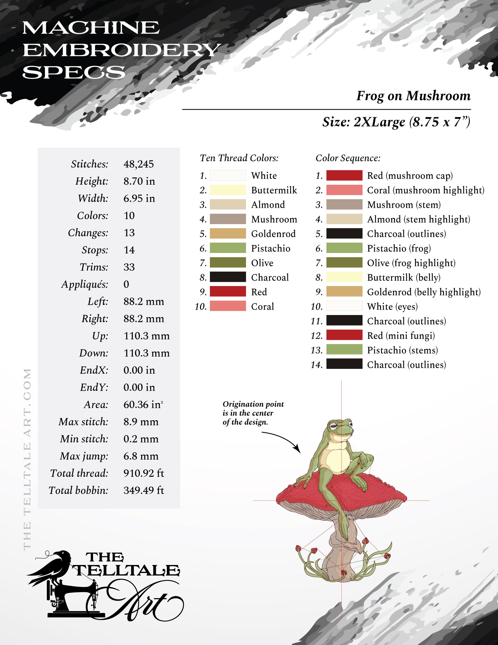 Relaxed Frog on Mushroom – Illustrated Nature Whimsy – Five Sizes 5 to 9 Inches