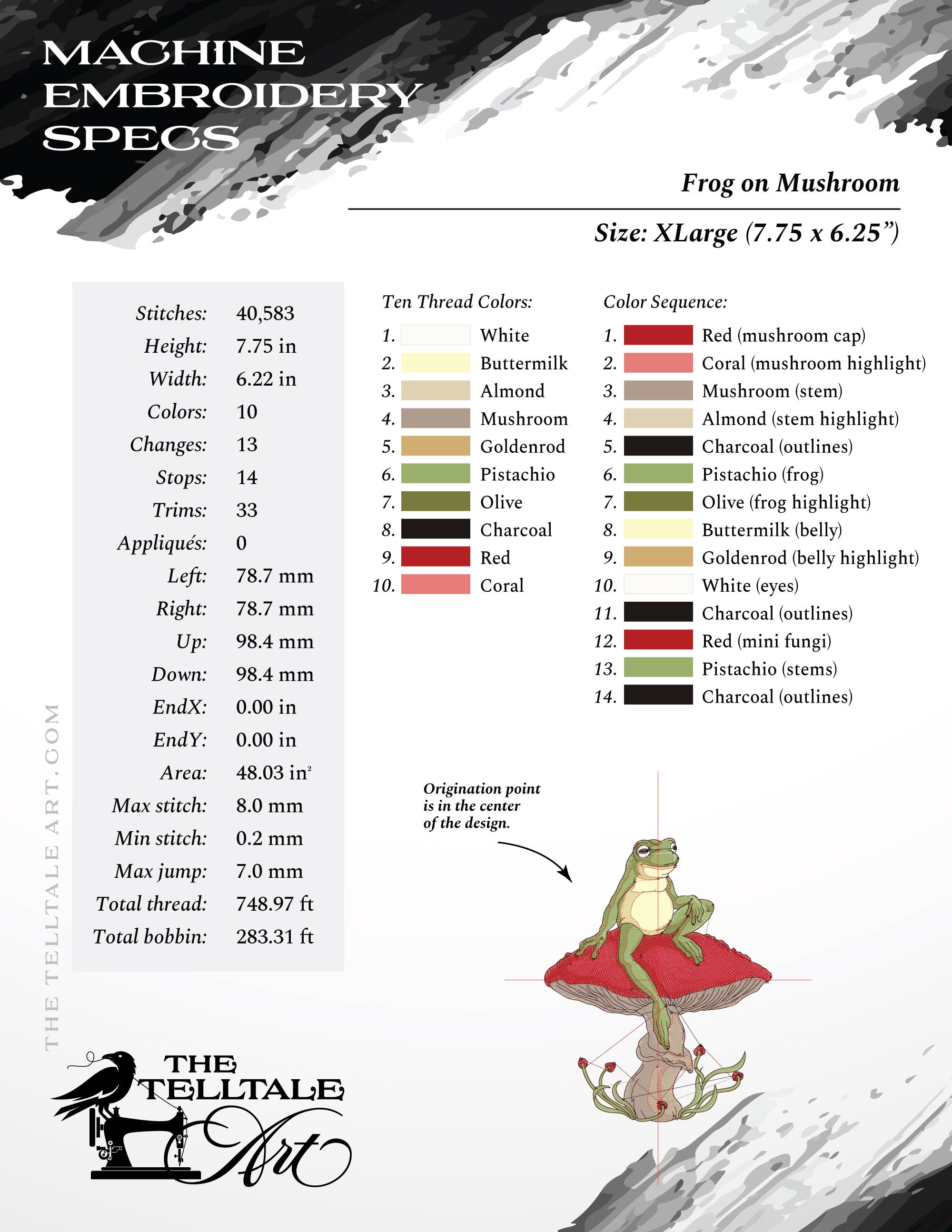 Relaxed Frog on Mushroom – Illustrated Nature Whimsy – Five Sizes 5 to 9 Inches