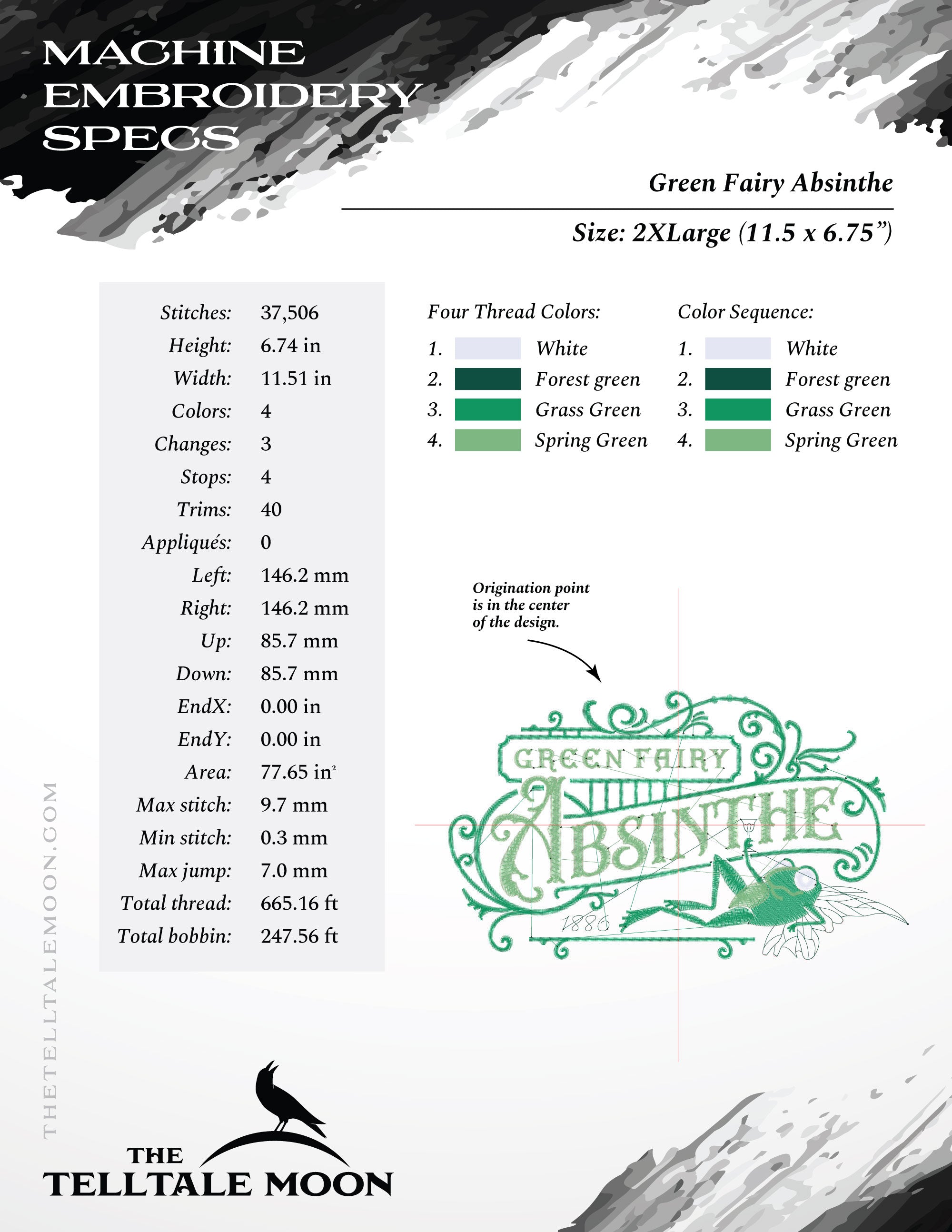 Embroidery: "Green Fairy Absinthe" Vintage Humor - Several Sizes 6 Inches Wide and Larger