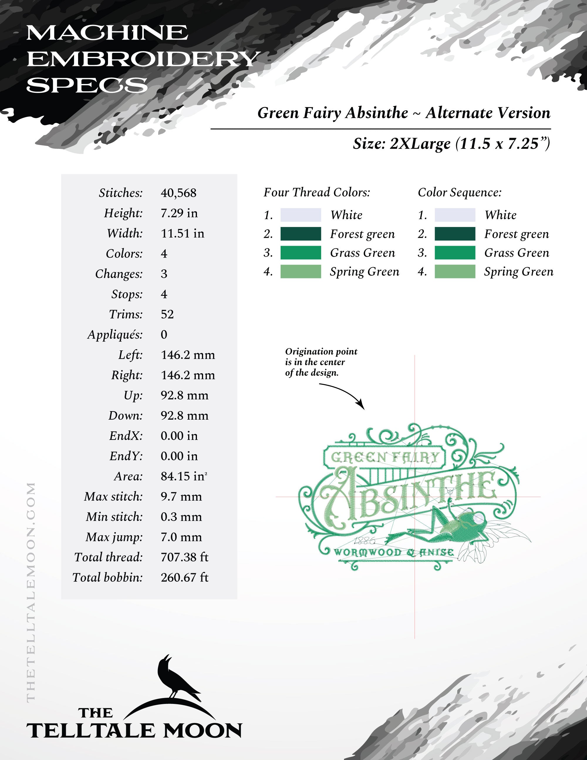 Embroidery: "Green Fairy Absinthe" Vintage Humor - Several Sizes 6 Inches Wide and Larger