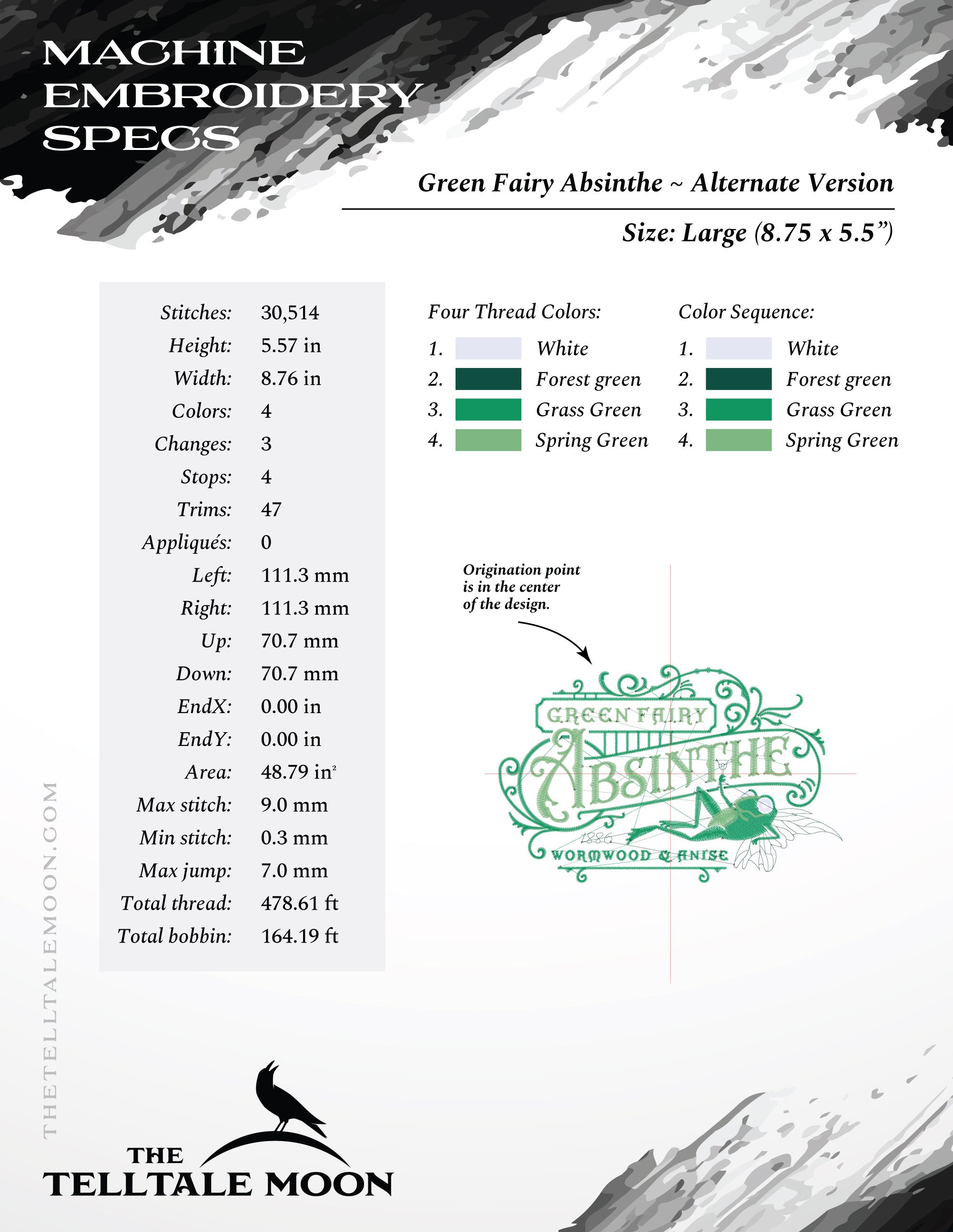 Embroidery: "Green Fairy Absinthe" Vintage Humor - Several Sizes 6 Inches Wide and Larger