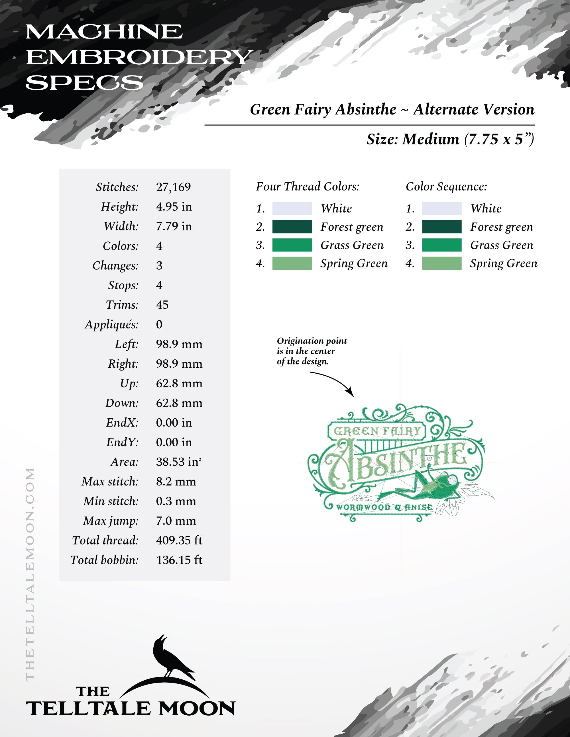 Embroidery: "Green Fairy Absinthe" Vintage Humor - Several Sizes 6 Inches Wide and Larger