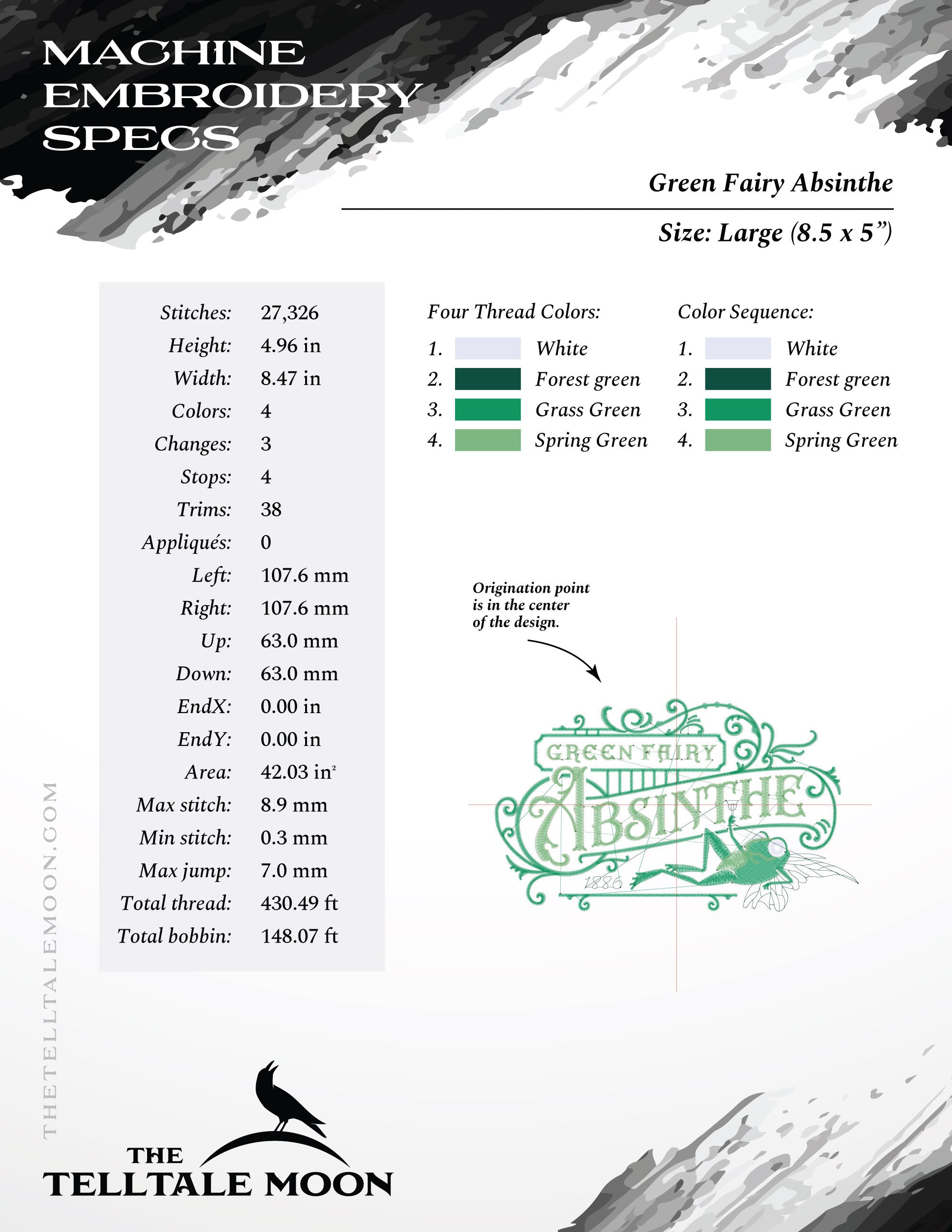 Embroidery: "Green Fairy Absinthe" Vintage Humor - Several Sizes 6 Inches Wide and Larger