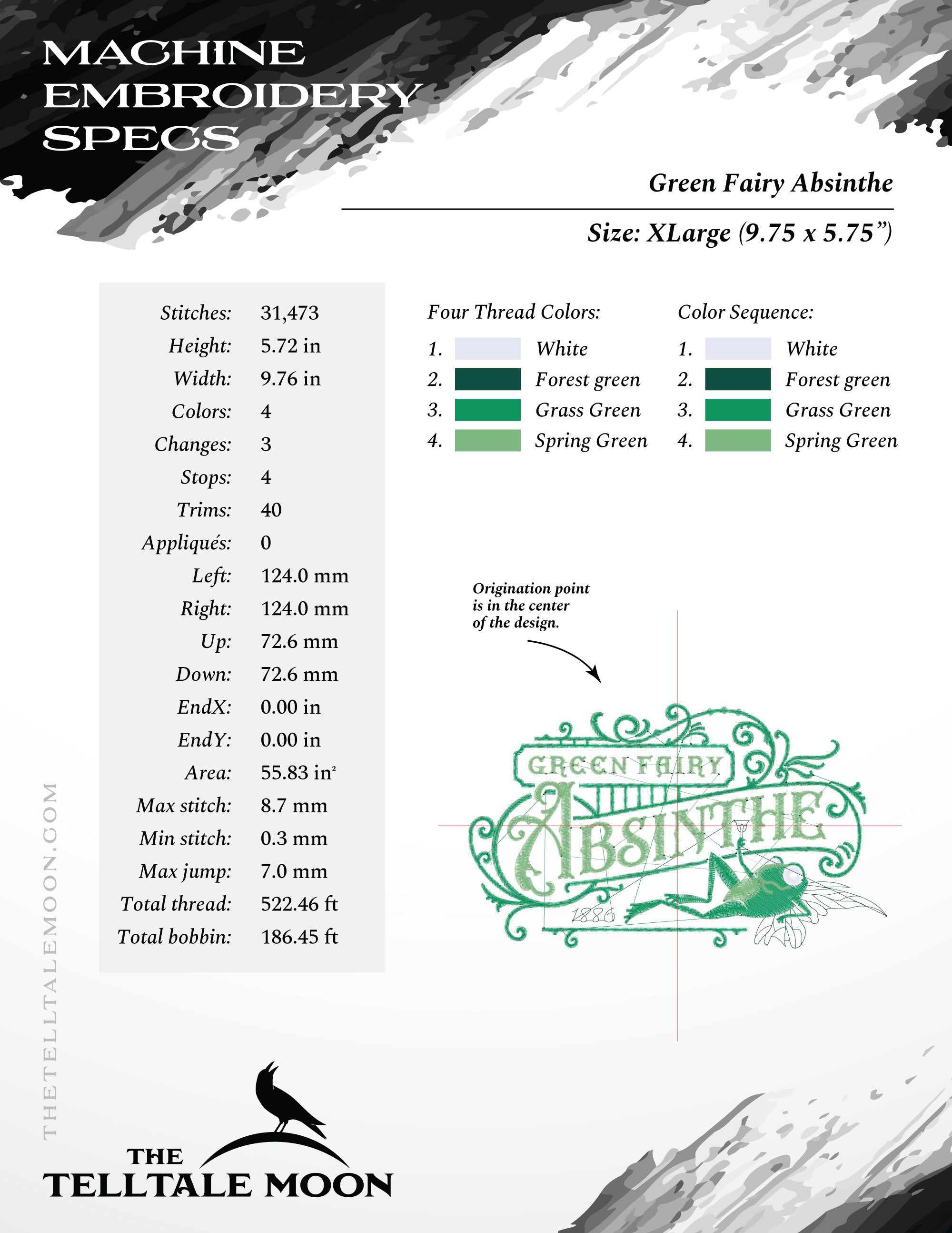 Embroidery: "Green Fairy Absinthe" Vintage Humor - Several Sizes 6 Inches Wide and Larger