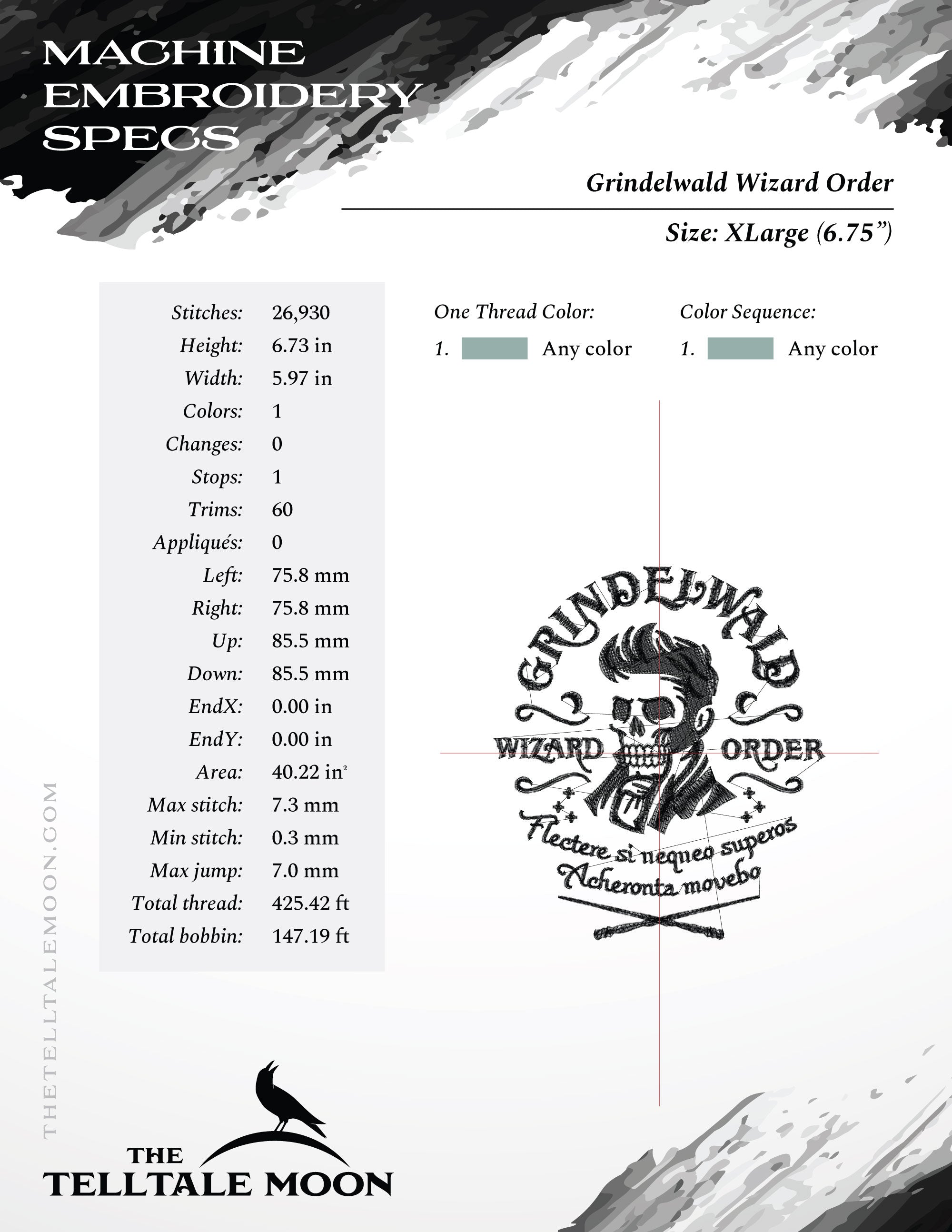 Embroidery Files: Dark Wizard Order (5, 5.5, 6, 6.75, 7.8, and 9 Inches Tall)