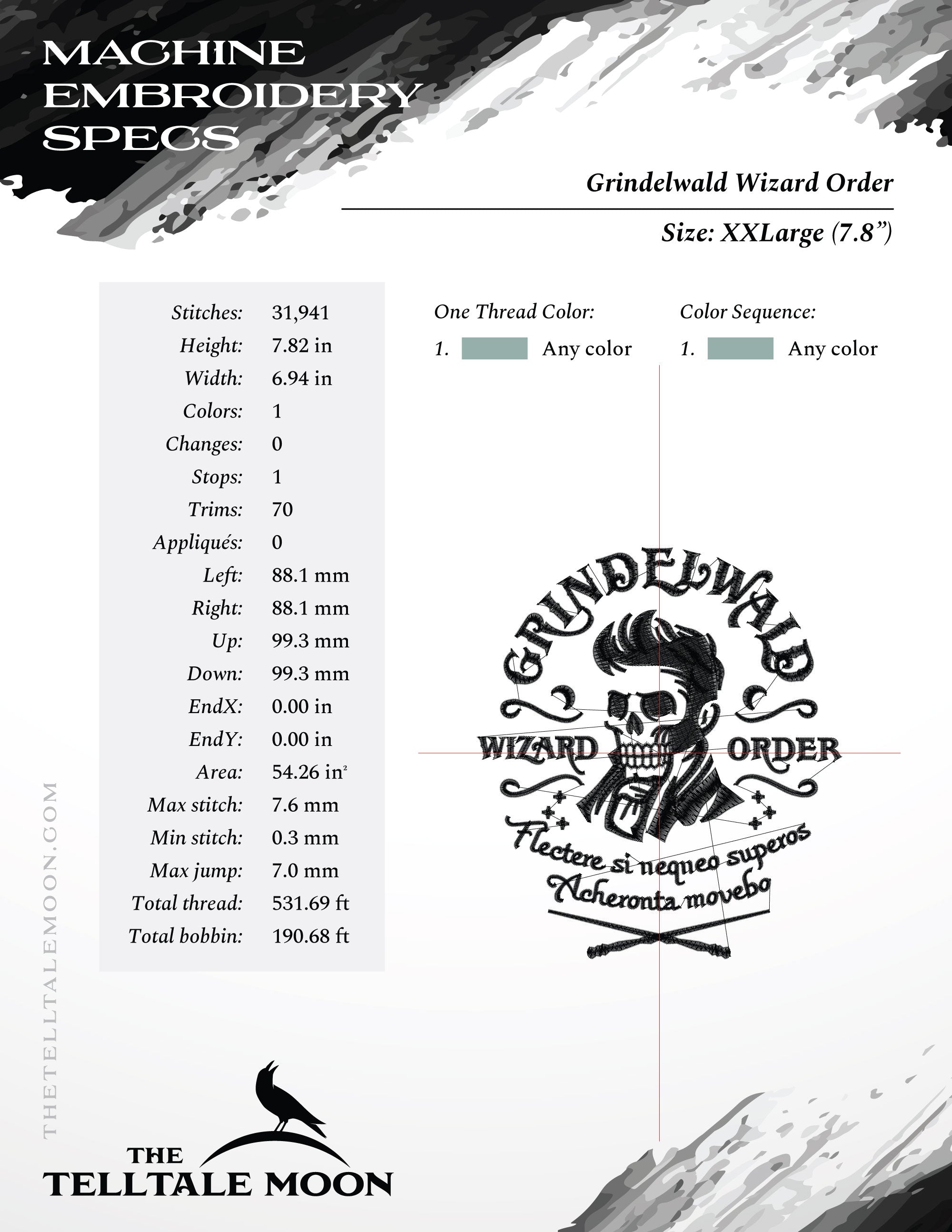 Embroidery Files: Dark Wizard Order (5, 5.5, 6, 6.75, 7.8, and 9 Inches Tall)