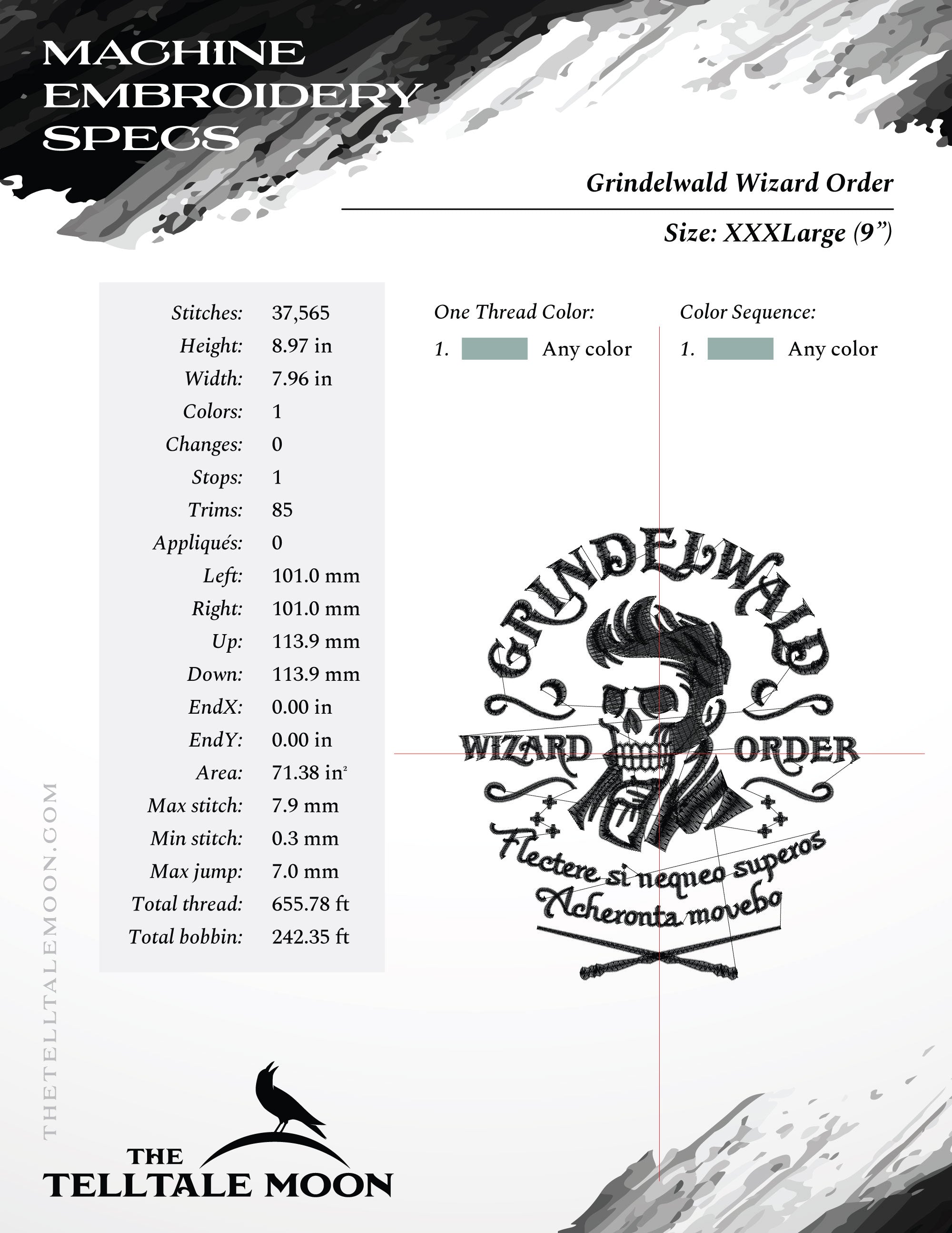 Embroidery Files: Dark Wizard Order (5, 5.5, 6, 6.75, 7.8, and 9 Inches Tall)