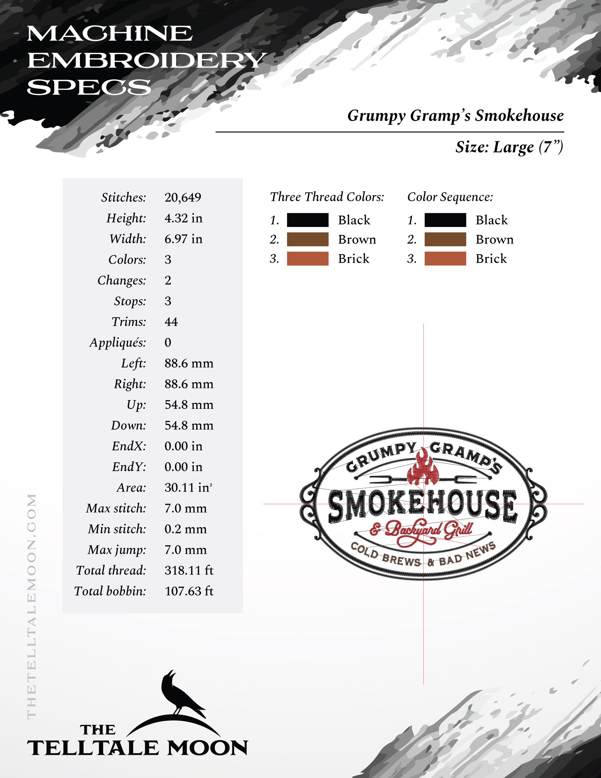 Embroidery: "Grumpy Gramp's Smokehouse" Vintage Style- Four Sizes