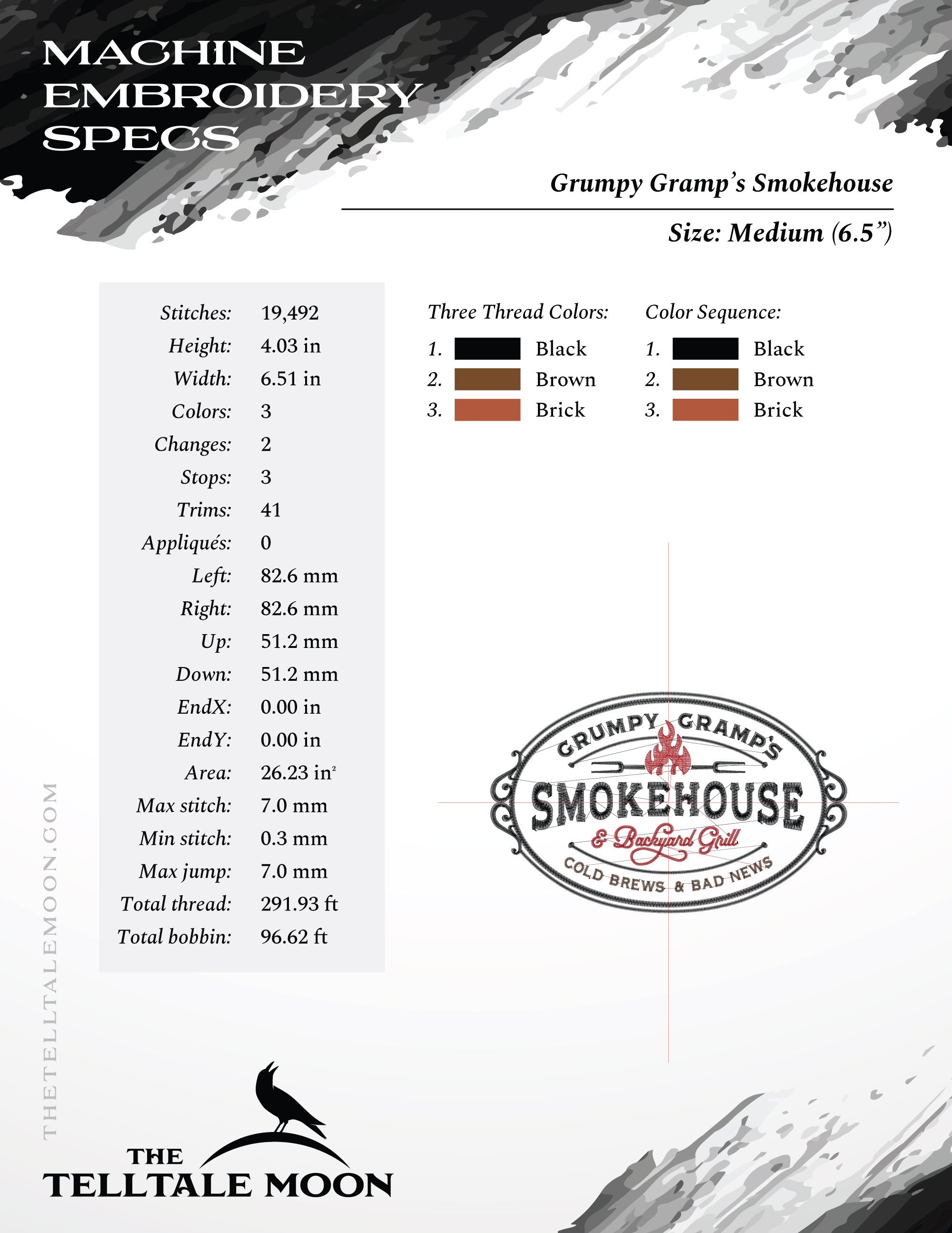 Embroidery: "Grumpy Gramp's Smokehouse" Vintage Style- Four Sizes