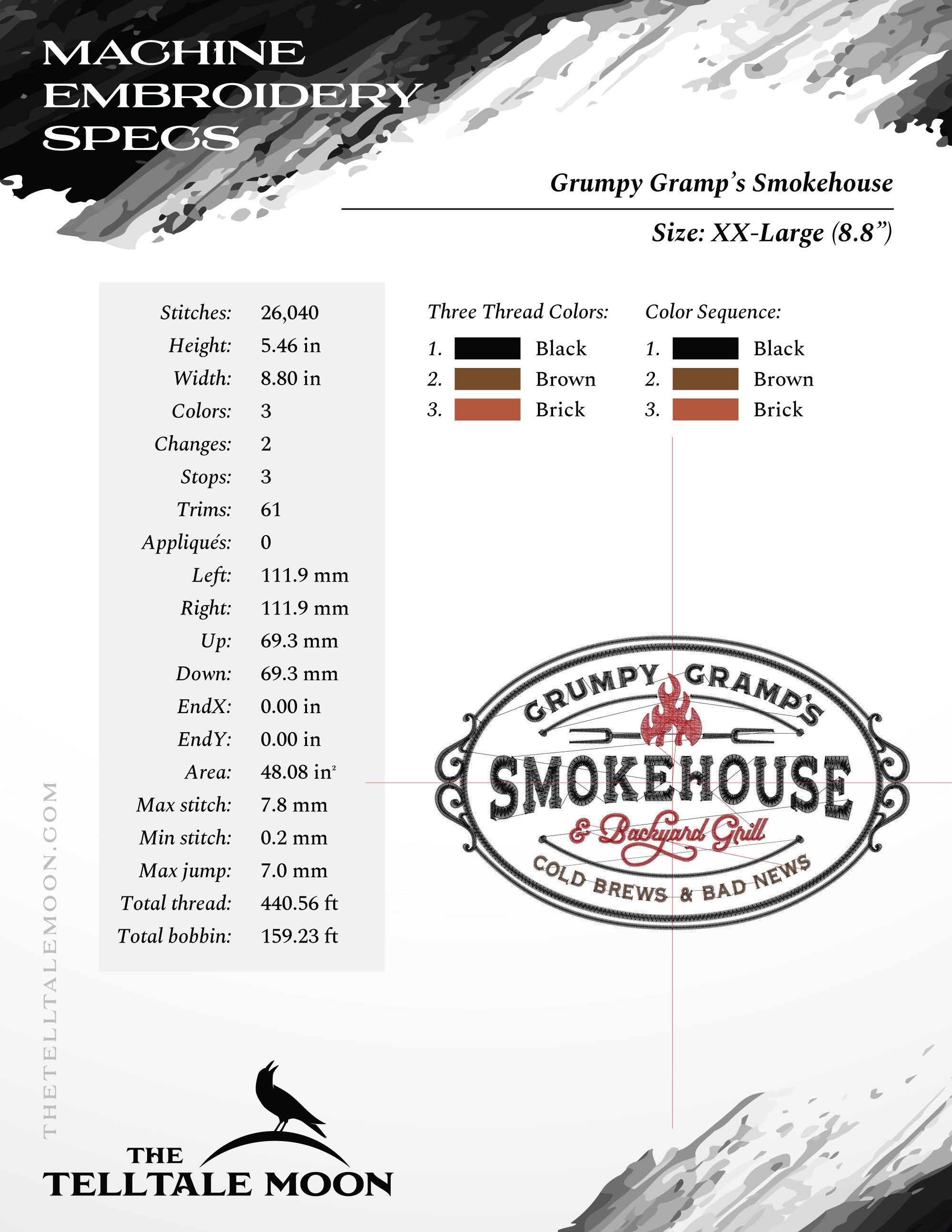Embroidery: "Grumpy Gramp's Smokehouse" Vintage Style- Four Sizes