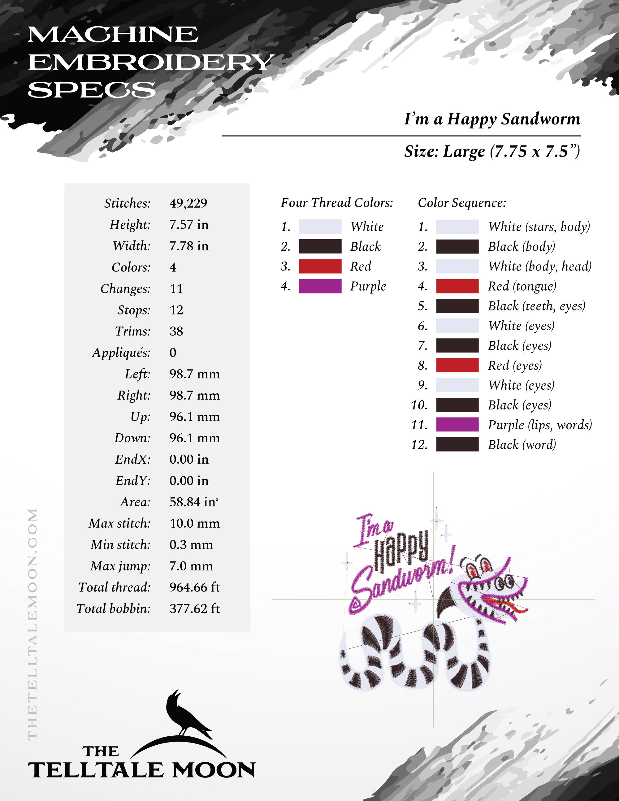 Embroidery Files: "I'm a Happy Sandworm" Design Inspired by the Musical & Movie