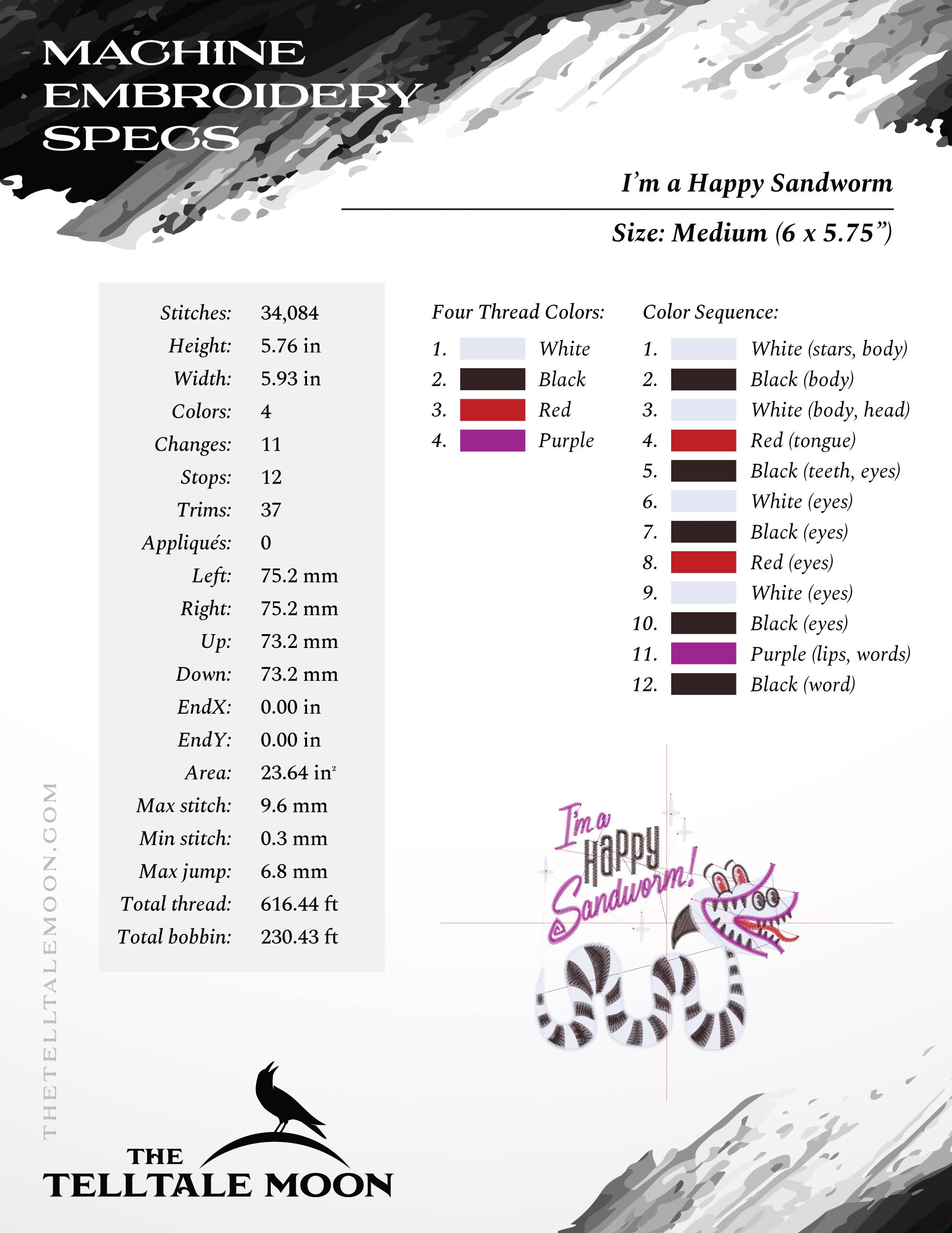 Embroidery Files: "I'm a Happy Sandworm" Design Inspired by the Musical & Movie