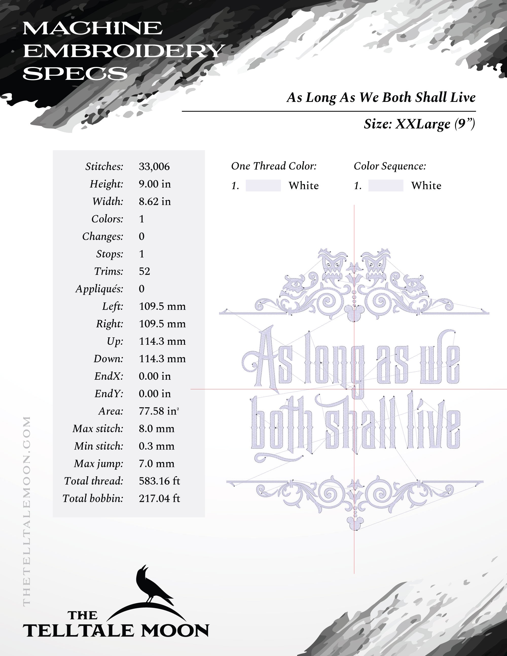 Embroidery: Set of Haunting Wedding Vow Art Inspired by Haunted Mansion - Seven Sizes 5 to 11 Inches