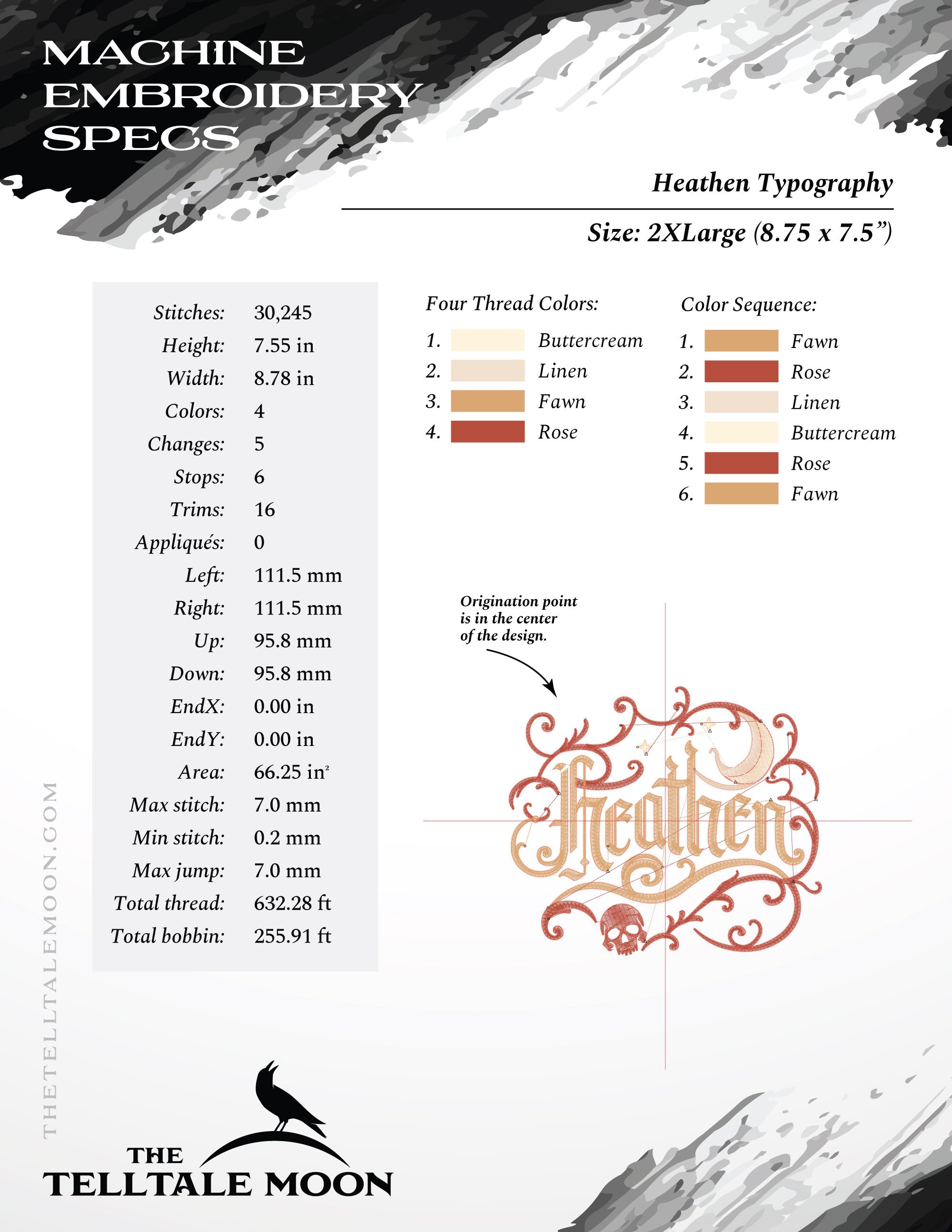 Embroidery: "Heathen" Mystic Typography - Five Sizes 4, 5, 6, 7, and 8 Inches