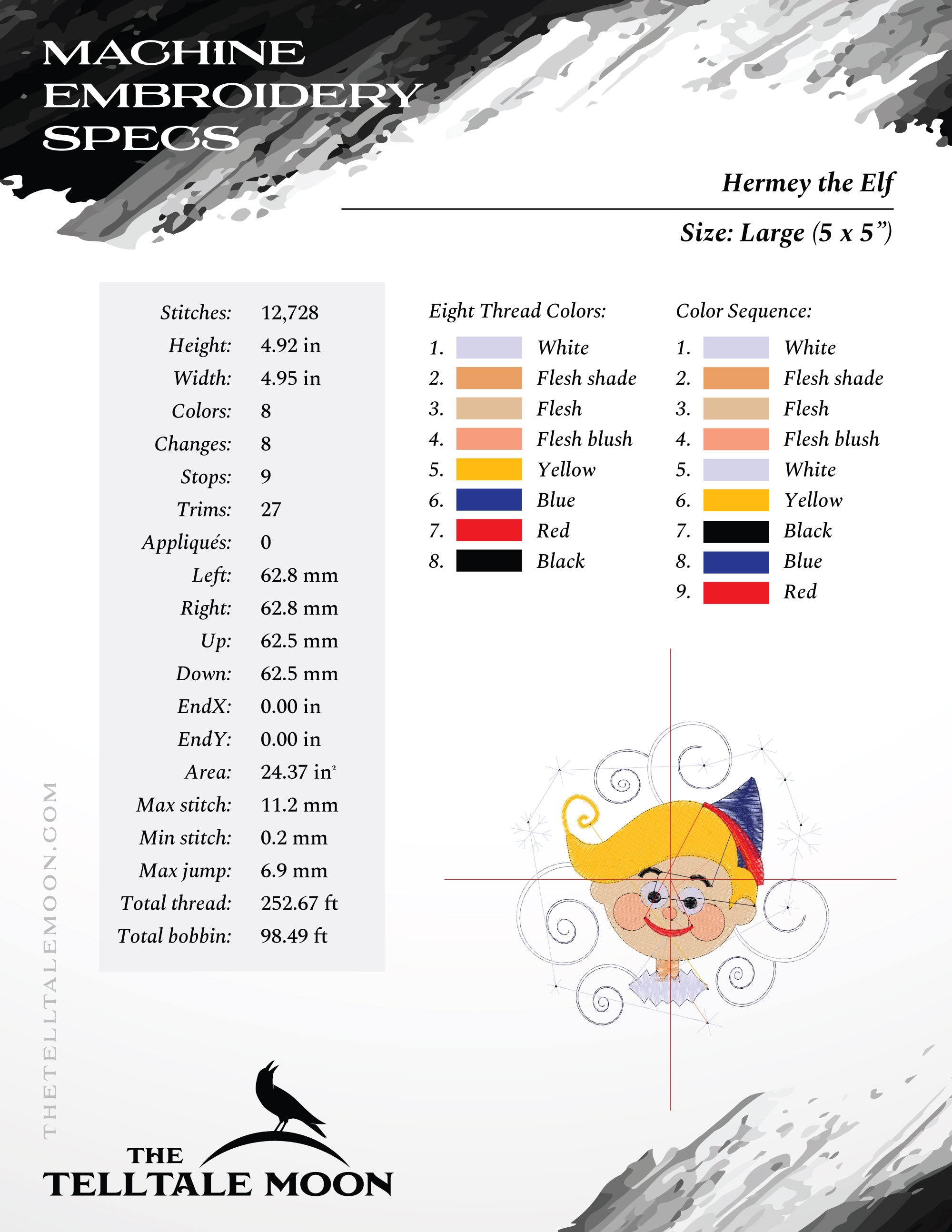 Embroidery Files: Hermey the Elf (4, 4.5, 5, 5.5, and 6 Inches Square)