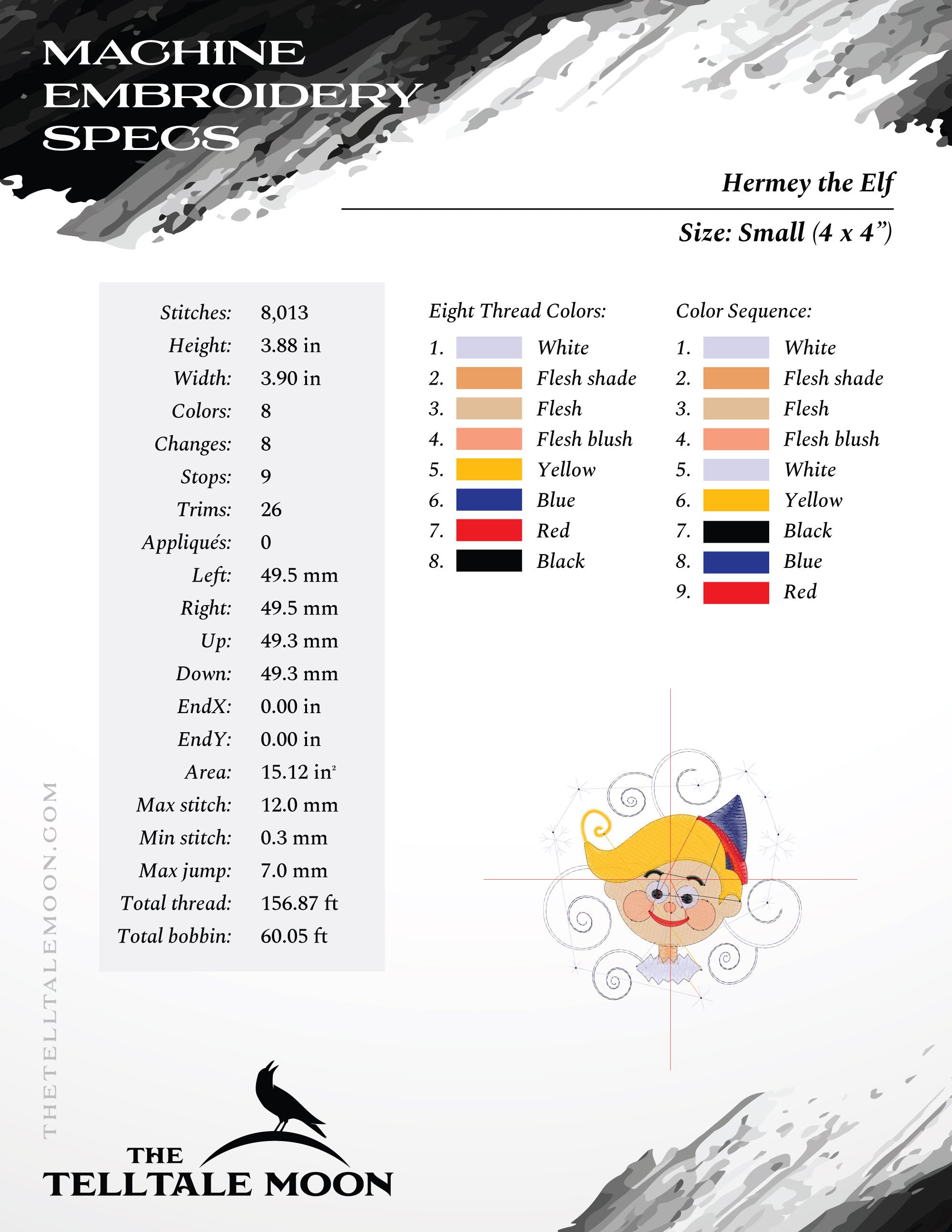 Embroidery Files: Hermey the Elf (4, 4.5, 5, 5.5, and 6 Inches Square)