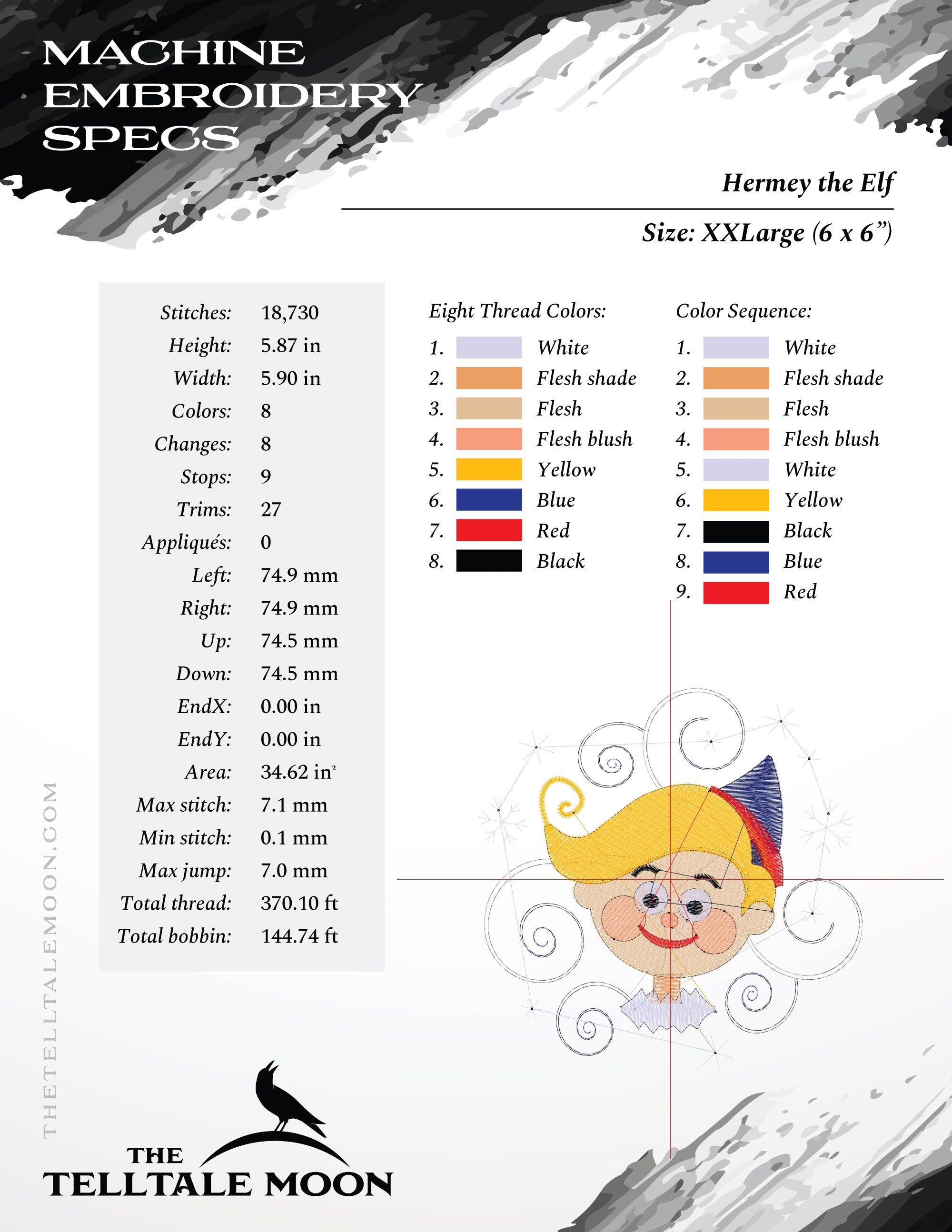 Embroidery Files: Hermey the Elf (4, 4.5, 5, 5.5, and 6 Inches Square)