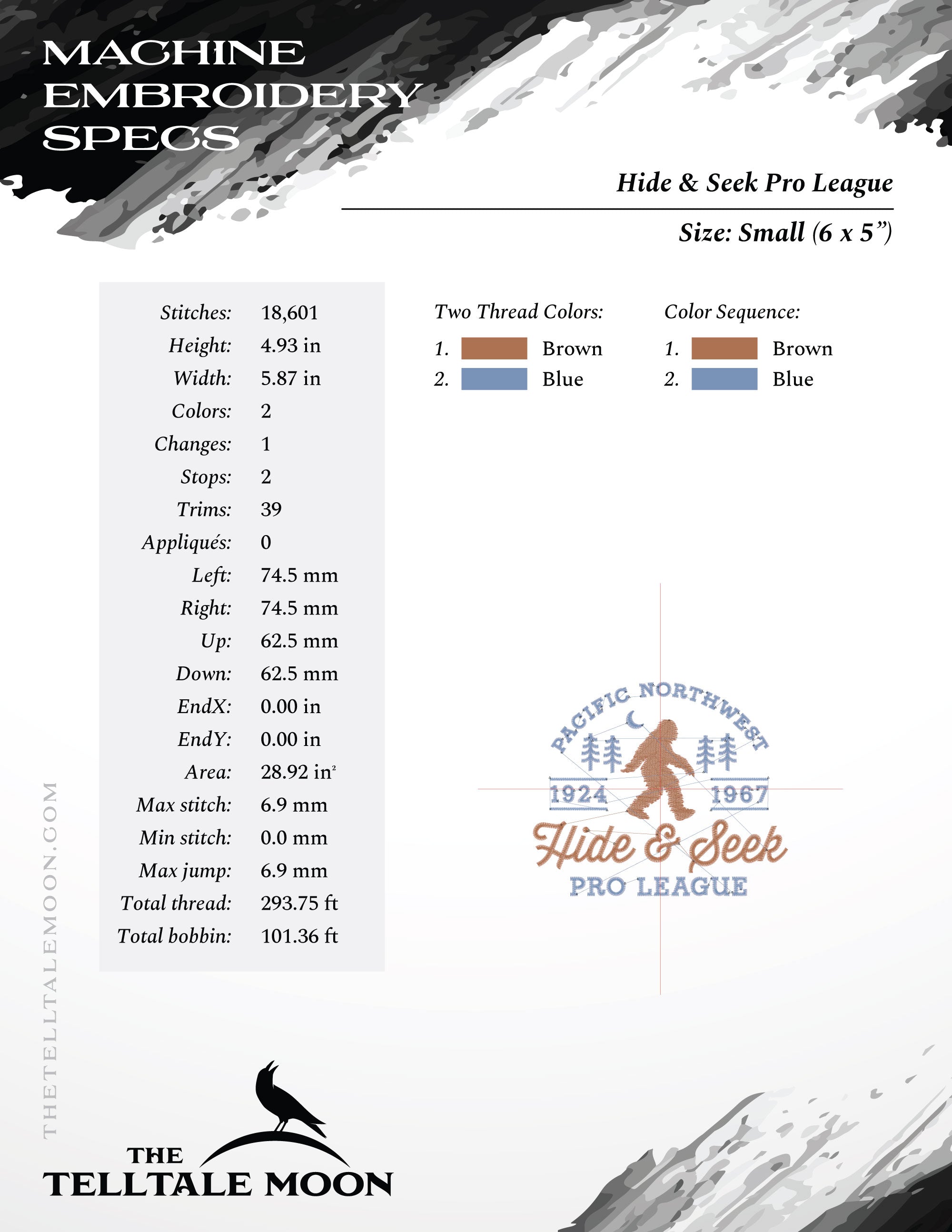 Embroidery: Bigfoot "Hide & Seek Pro League" Sign - Seven Sizes Between 5 and 12 Inches Tall