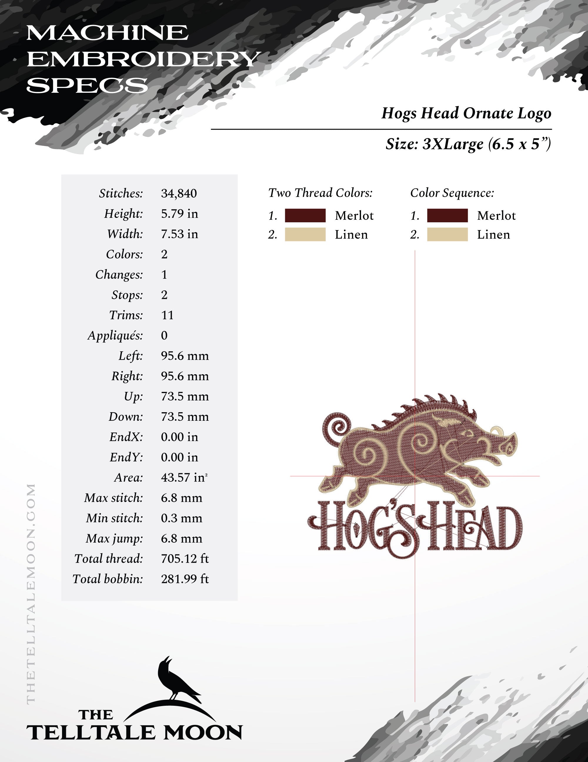 Ornate Hog’s Head Tavern Design – Five Sizes 4 to 7 Inches – Includes Drink Sleeve Pattern