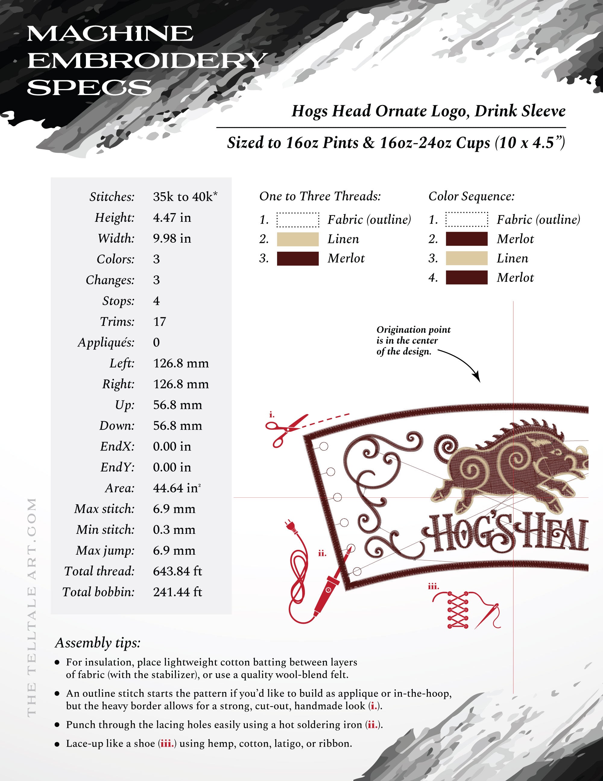 Ornate Hog’s Head Tavern Design – Five Sizes 4 to 7 Inches – Includes Drink Sleeve Pattern