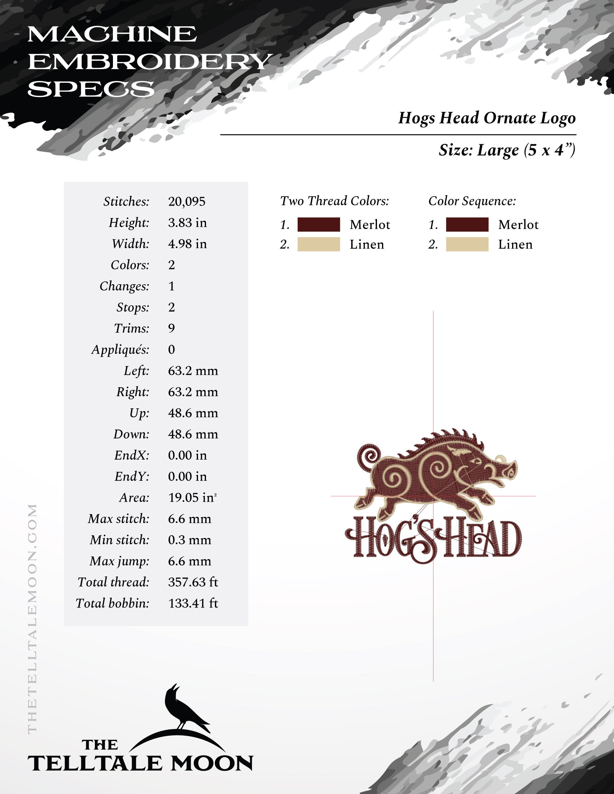 Ornate Hog’s Head Tavern Design – Five Sizes 4 to 7 Inches – Includes Drink Sleeve Pattern