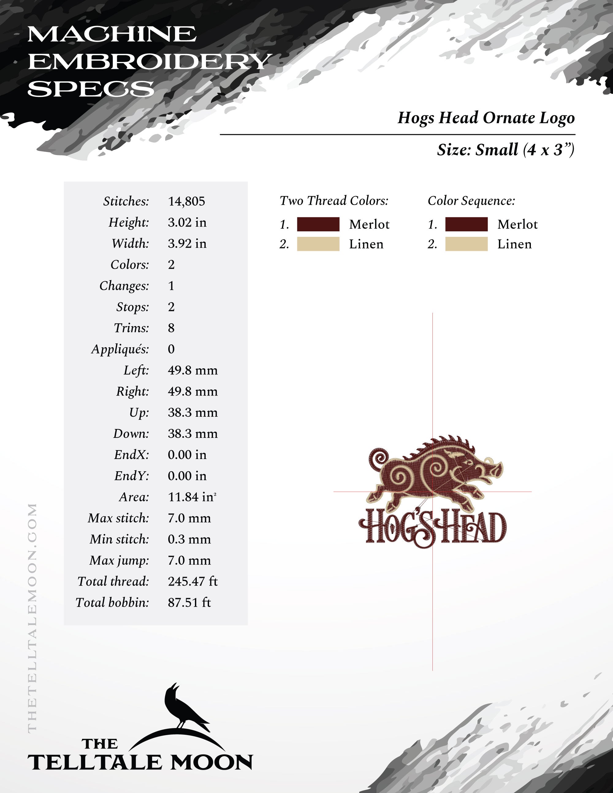 Ornate Hog’s Head Tavern Design – Five Sizes 4 to 7 Inches – Includes Drink Sleeve Pattern