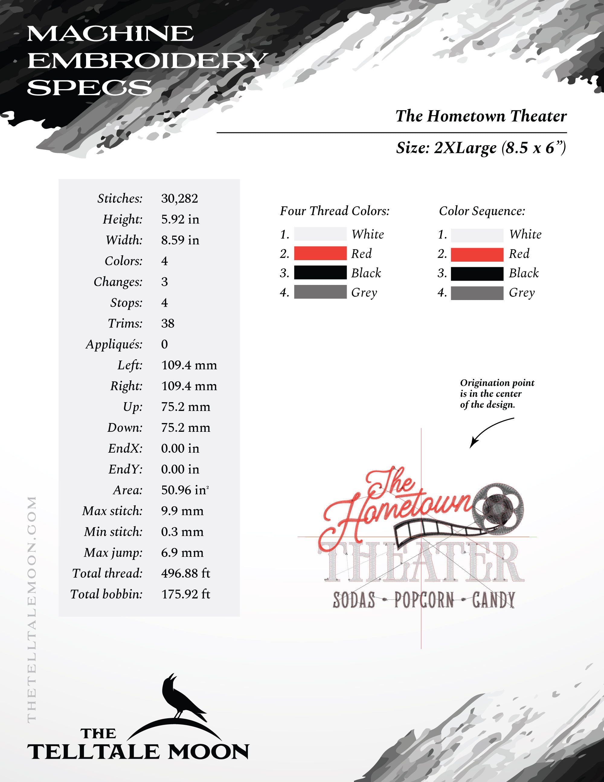Embroidery Files: "The Hometown Theater" Retro Sign - Six Sizes 5 to 10 Inches Wide