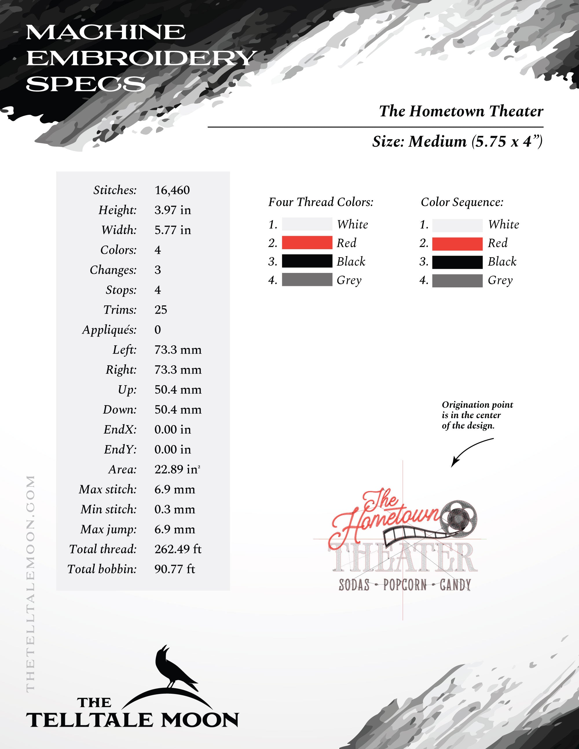 Embroidery Files: "The Hometown Theater" Retro Sign - Six Sizes 5 to 10 Inches Wide