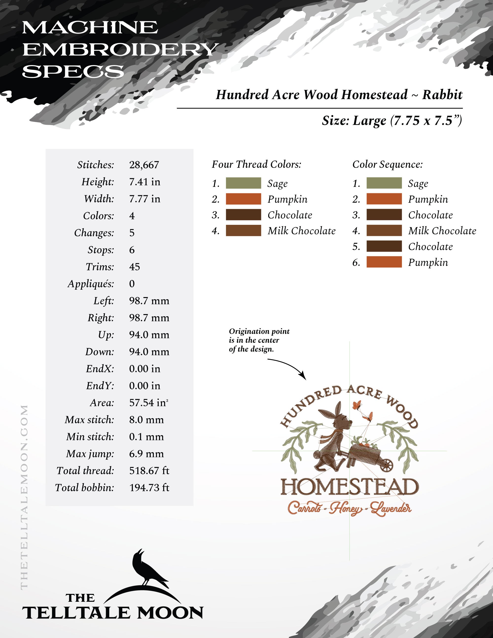 Embroidery: "Hundred Acre Homestead" (Rabbit Version) - Includes 6, 7, 8, 9, and 10 Inch Sizes