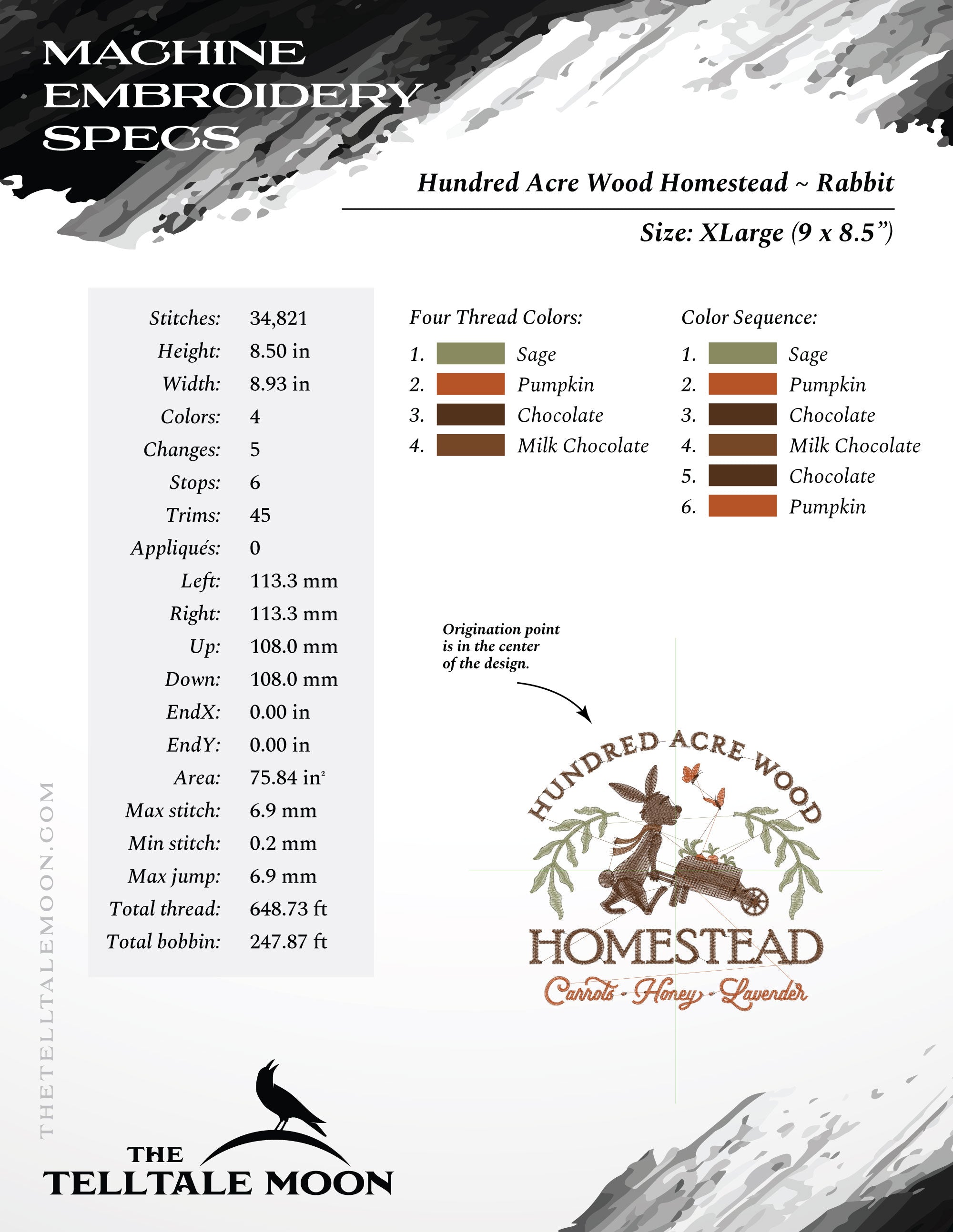 Embroidery: "Hundred Acre Homestead" (Rabbit Version) - Includes 6, 7, 8, 9, and 10 Inch Sizes