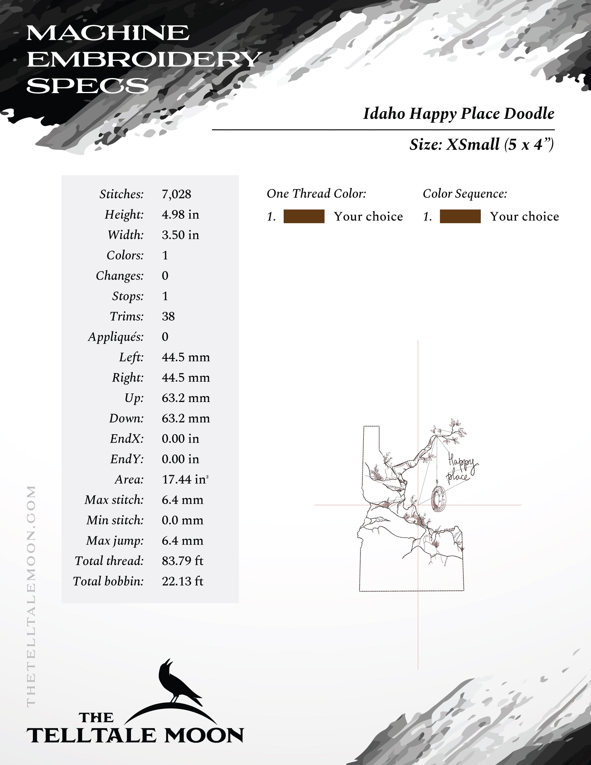 Embroidery: Idaho Happy Place (Six Sizes 5 to 10 Inches; One Thread Color)