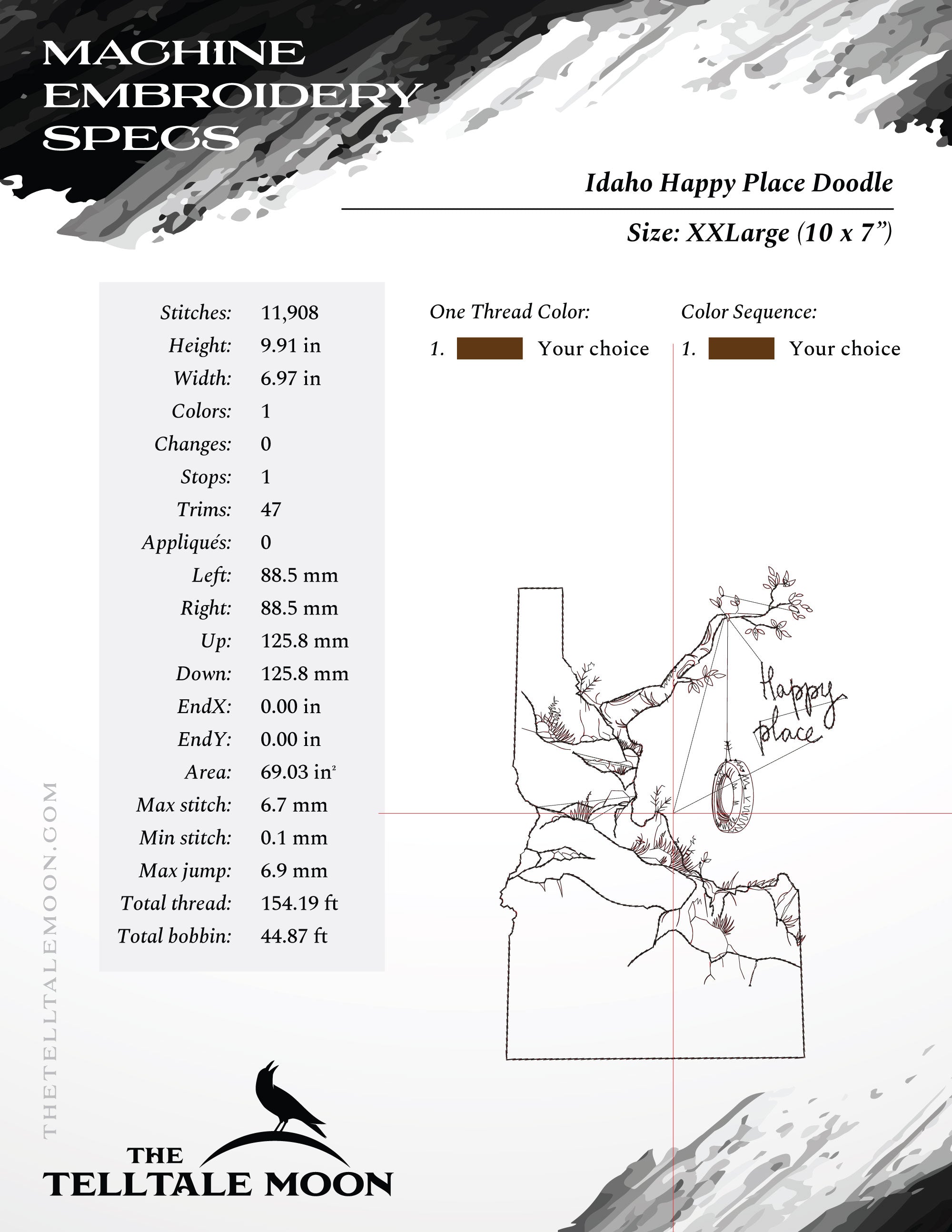 Embroidery: Idaho Happy Place (Six Sizes 5 to 10 Inches; One Thread Color)