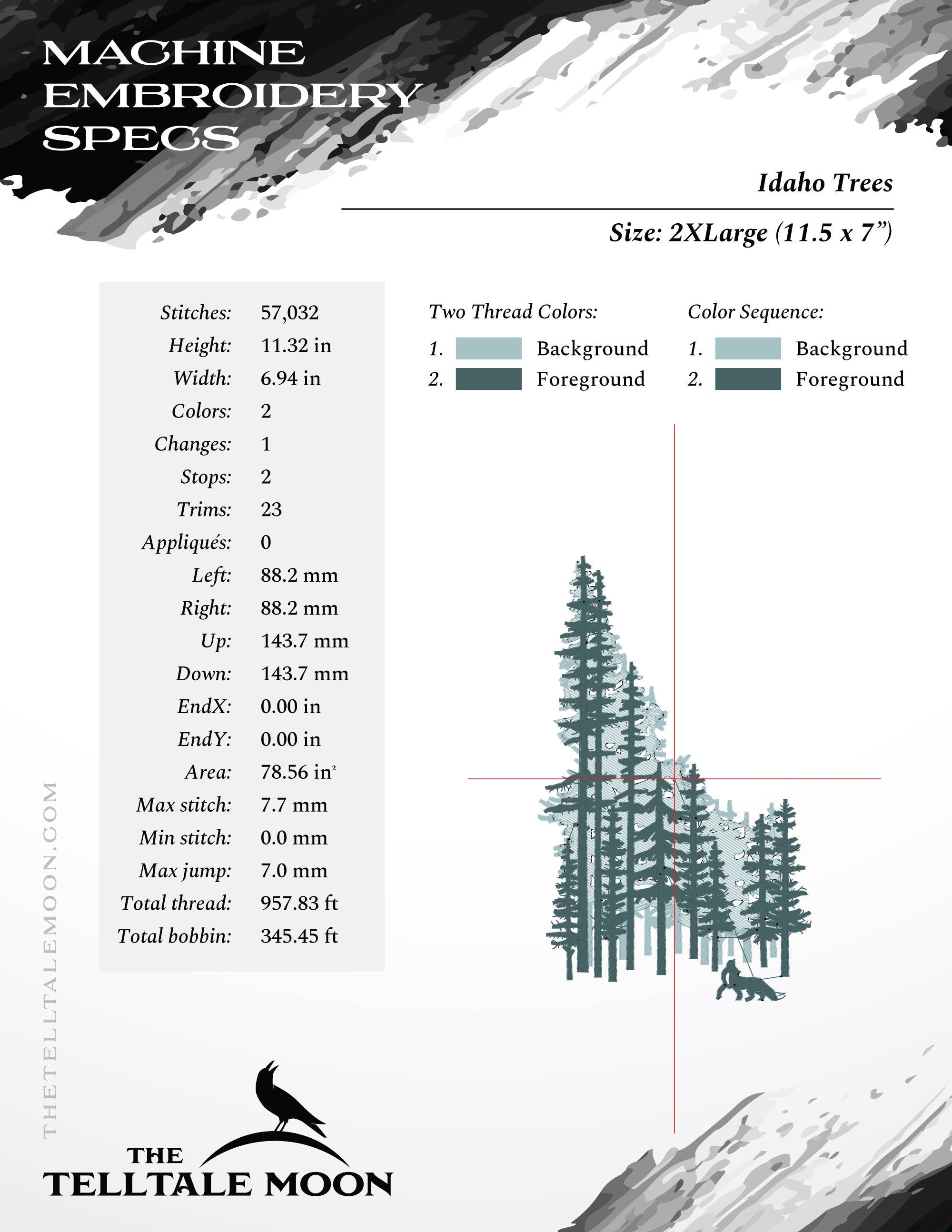 Embroidery: Idaho Trees - Six Sizes Between 6 and 12 Inches Tall - Two Thread Colors