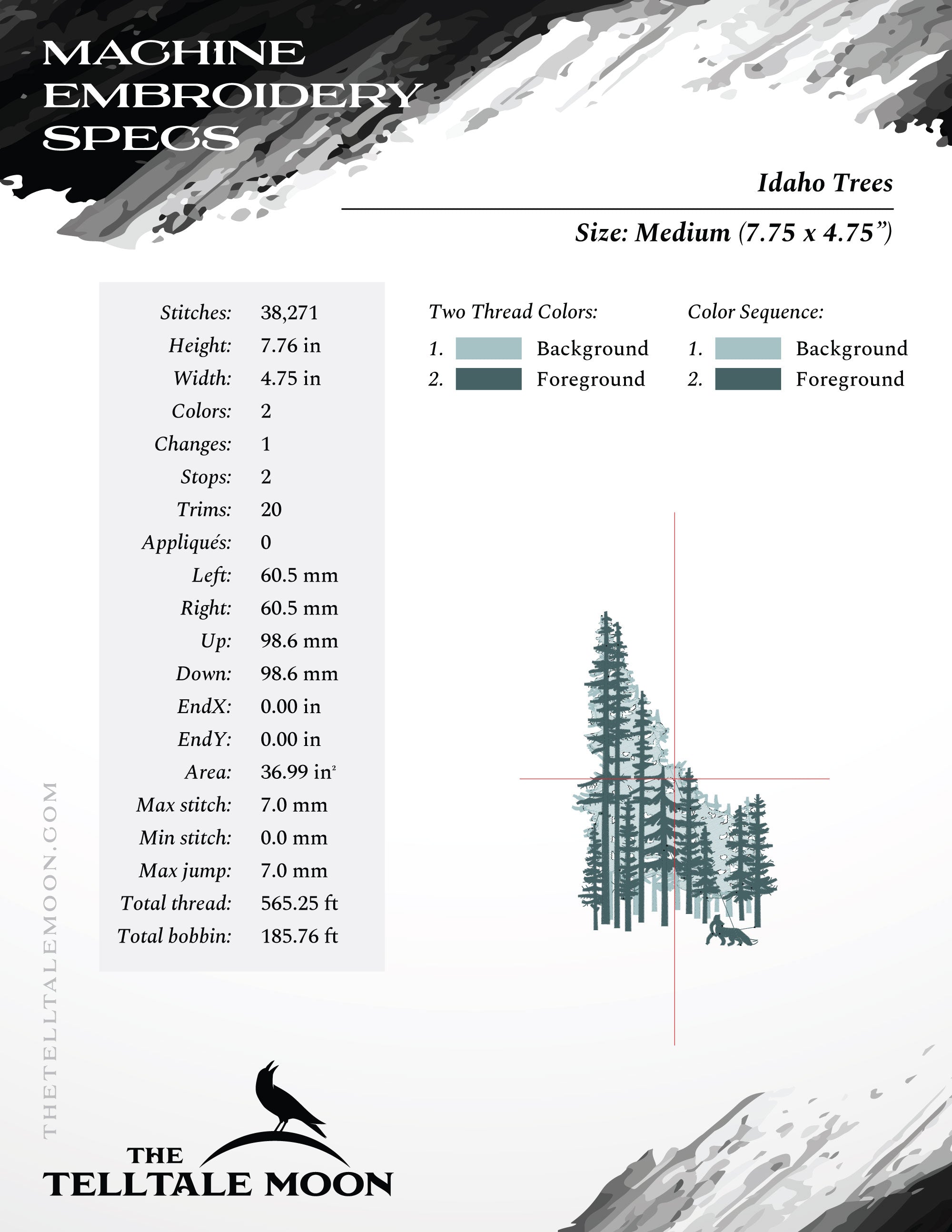 Embroidery: Idaho Trees - Six Sizes Between 6 and 12 Inches Tall - Two Thread Colors