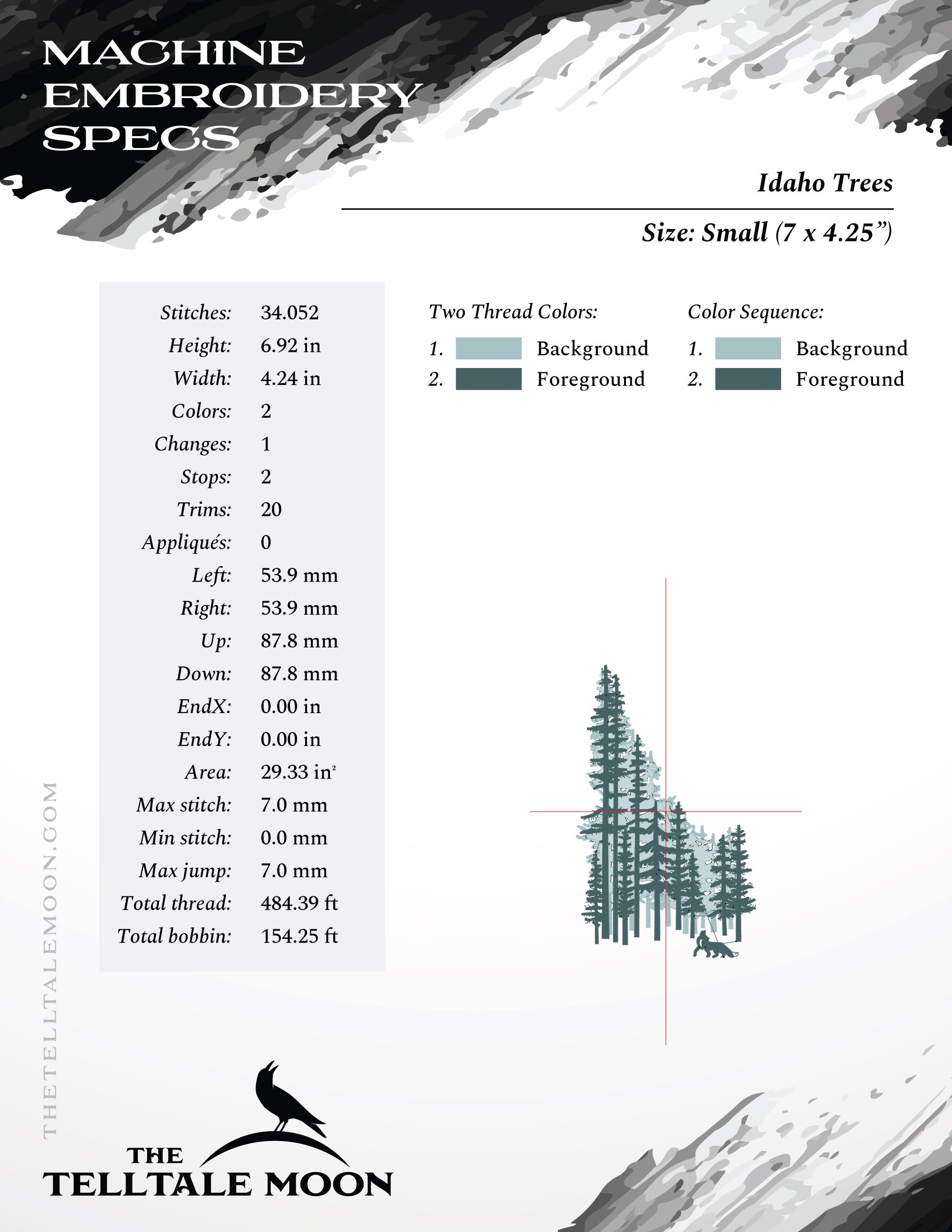 Embroidery: Idaho Trees - Six Sizes Between 6 and 12 Inches Tall - Two Thread Colors
