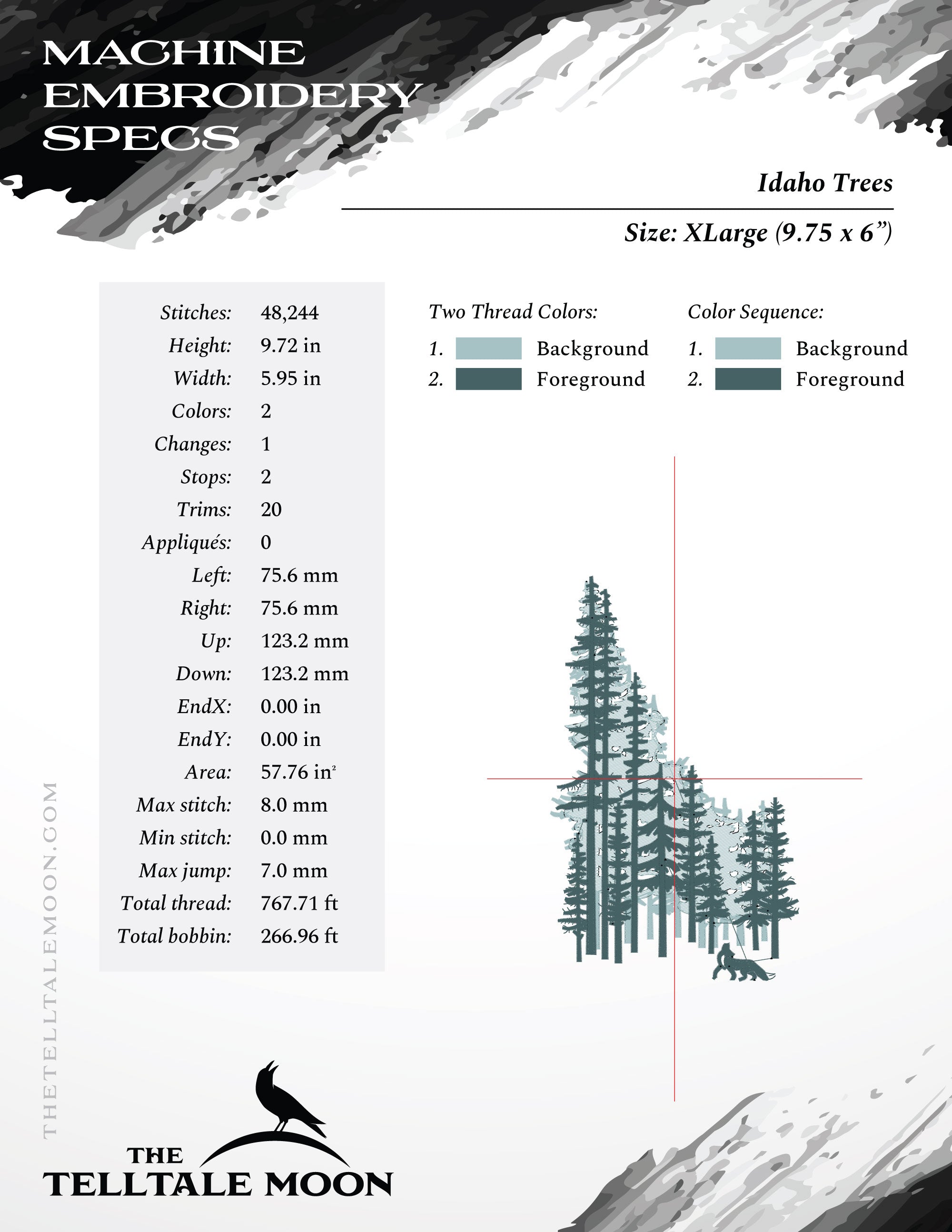 Embroidery: Idaho Trees - Six Sizes Between 6 and 12 Inches Tall - Two Thread Colors