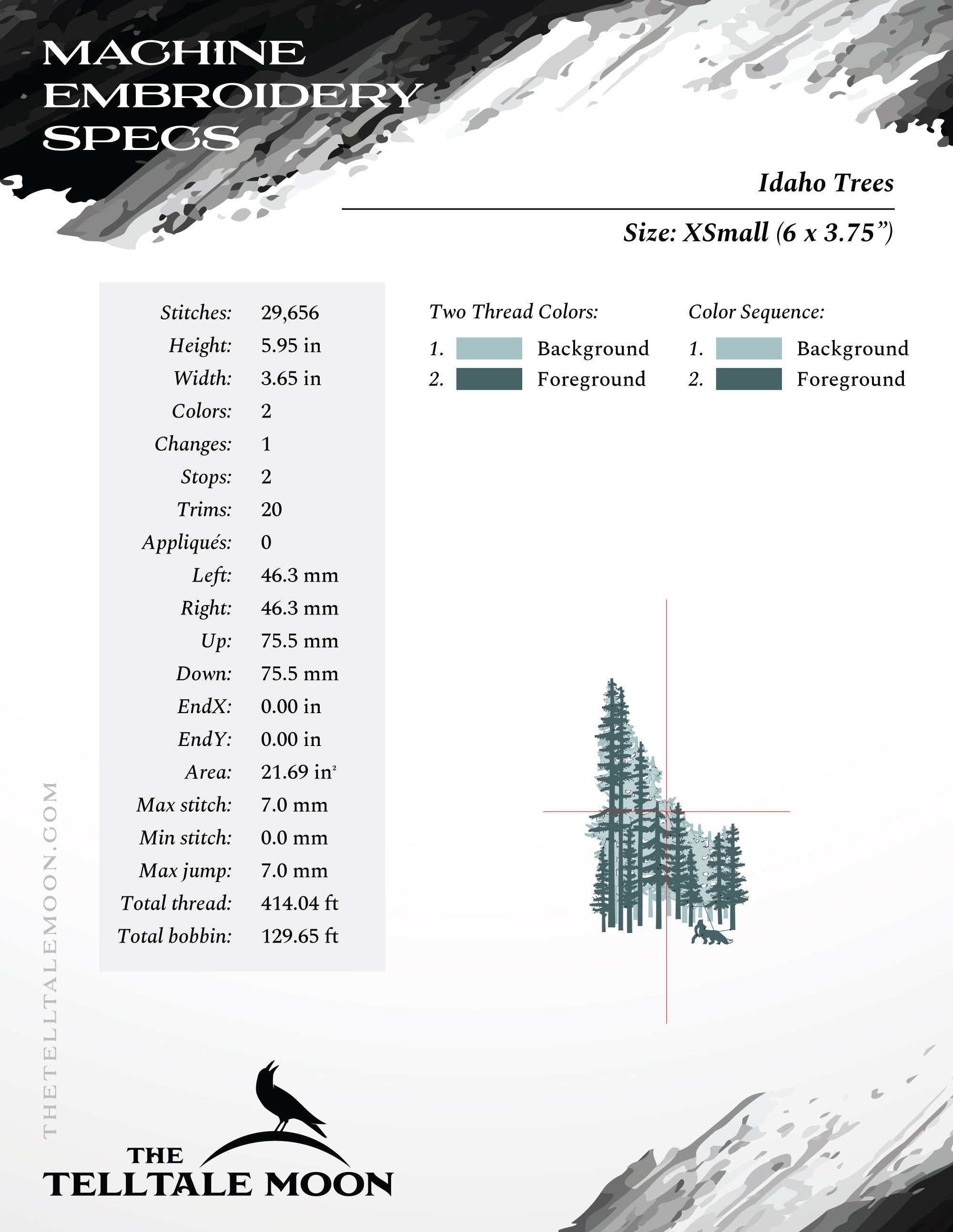 Embroidery: Idaho Trees - Six Sizes Between 6 and 12 Inches Tall - Two Thread Colors