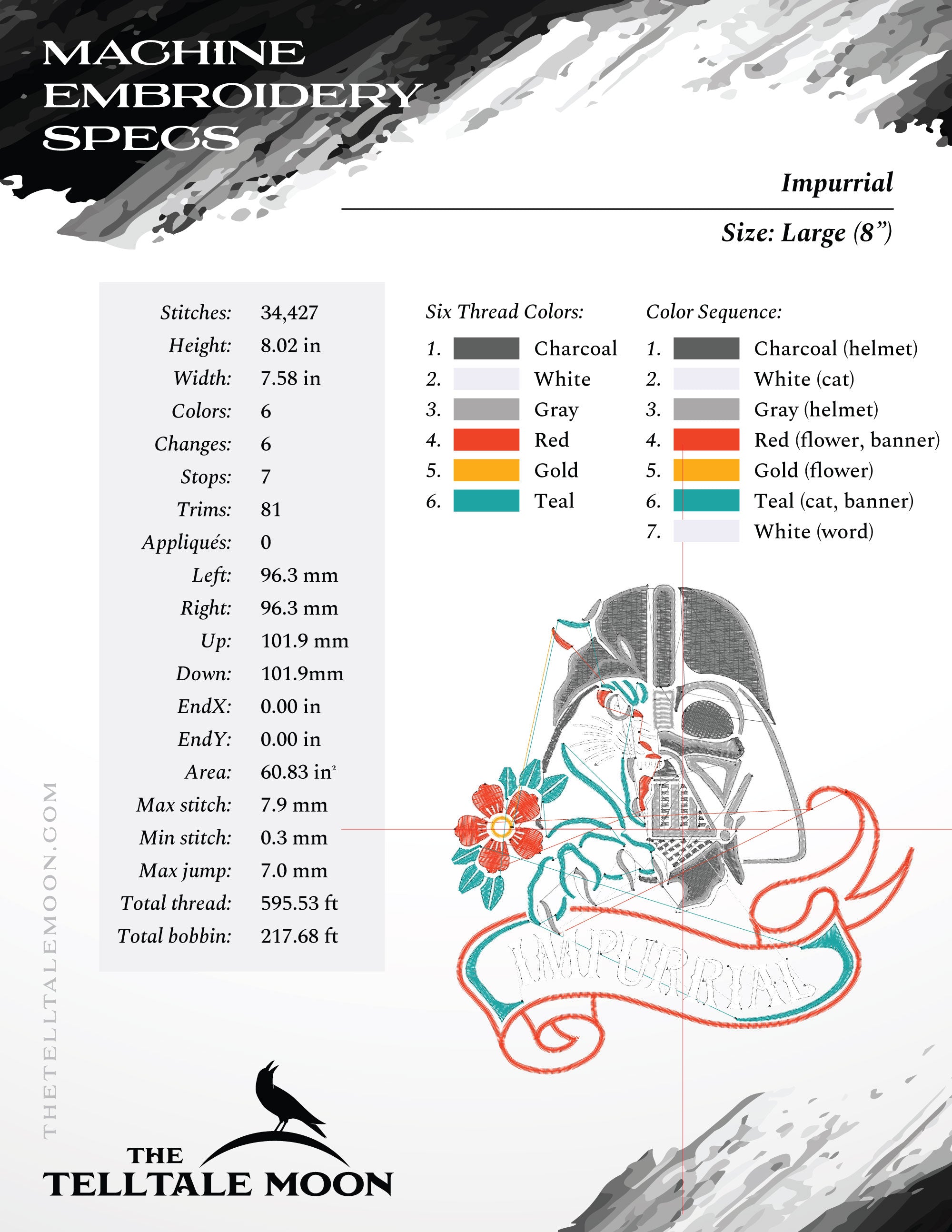 Embroidery: "Impurrial" Mashup Tattoo (5, 6, 7, and 8 Inch Versions)