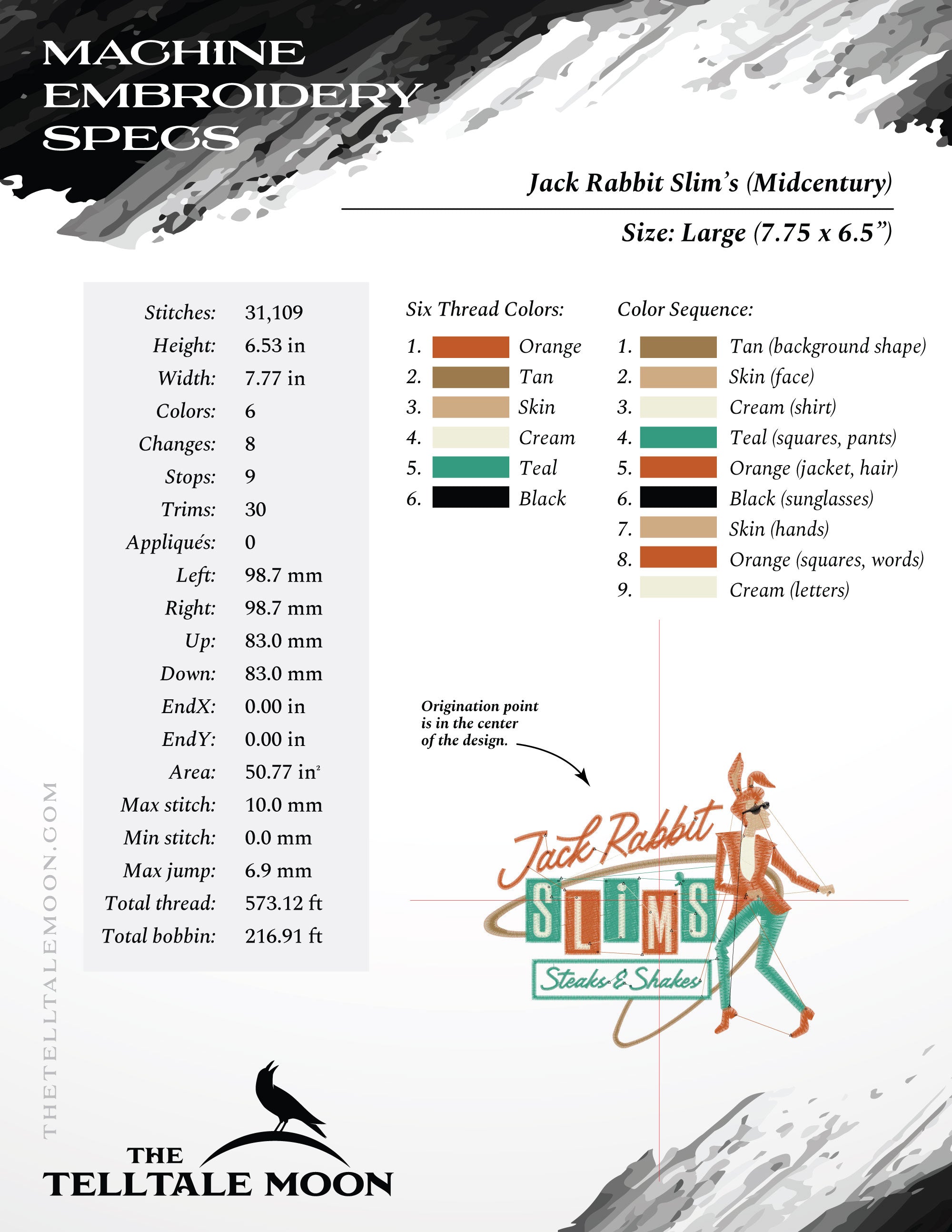 Embroidery: "Jack Rabbit Slim" Midcentury Sign - Six Sizes 6 to 12 Inches Wide