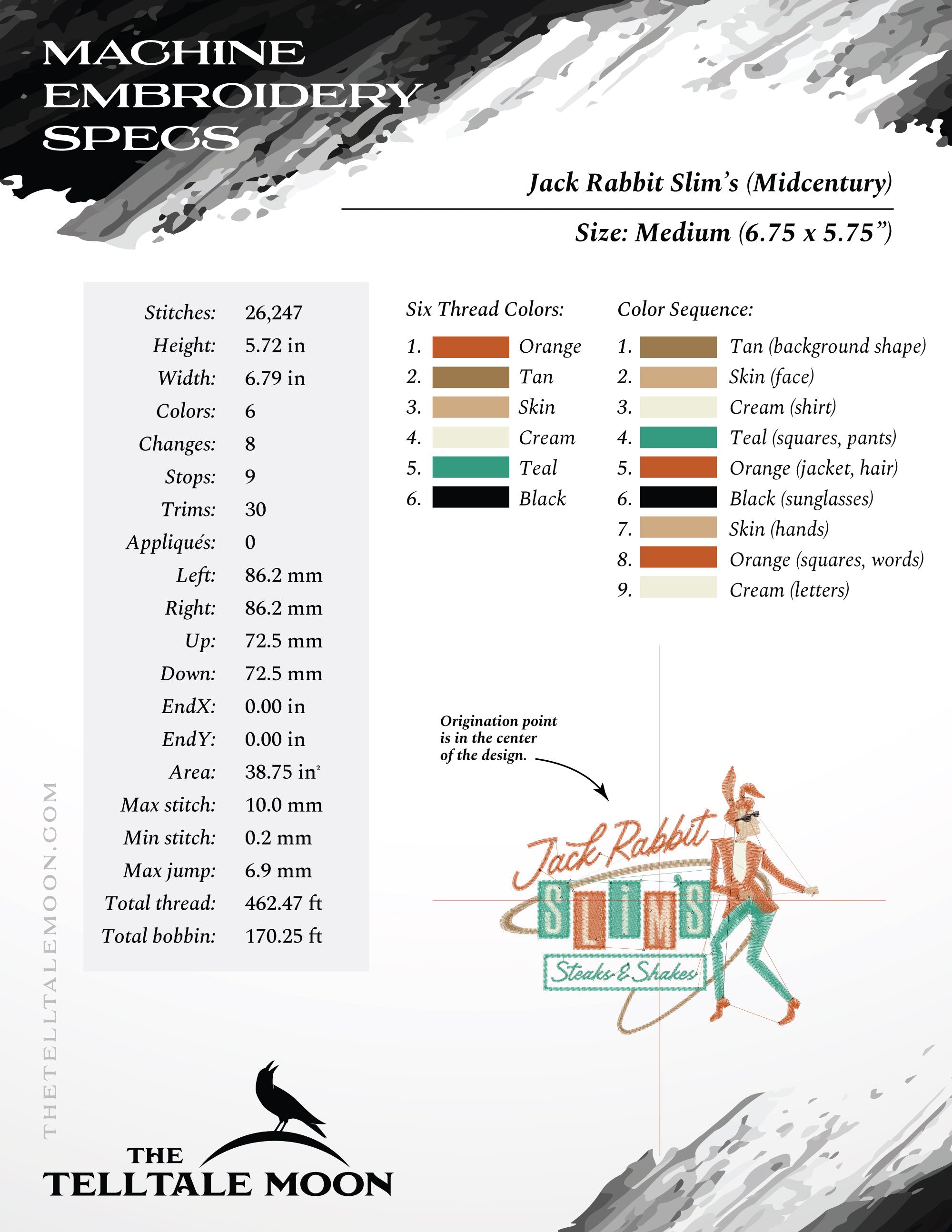 Embroidery: "Jack Rabbit Slim" Midcentury Sign - Six Sizes 6 to 12 Inches Wide