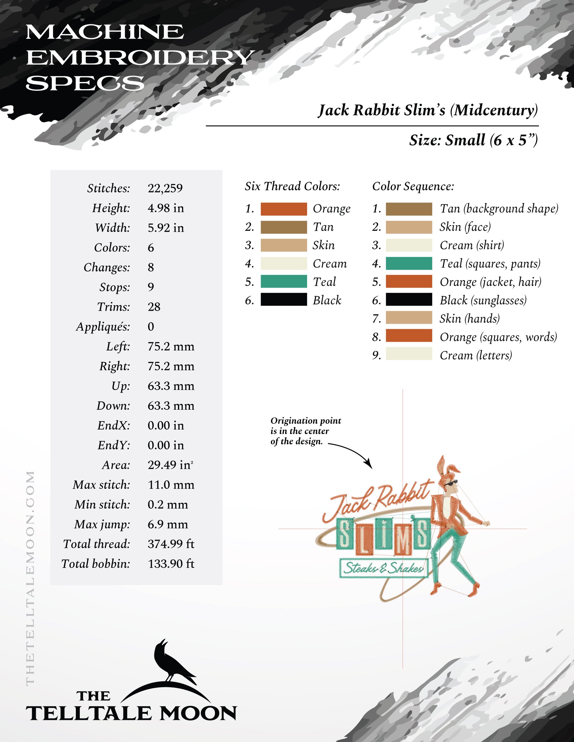 Embroidery: "Jack Rabbit Slim" Midcentury Sign - Six Sizes 6 to 12 Inches Wide