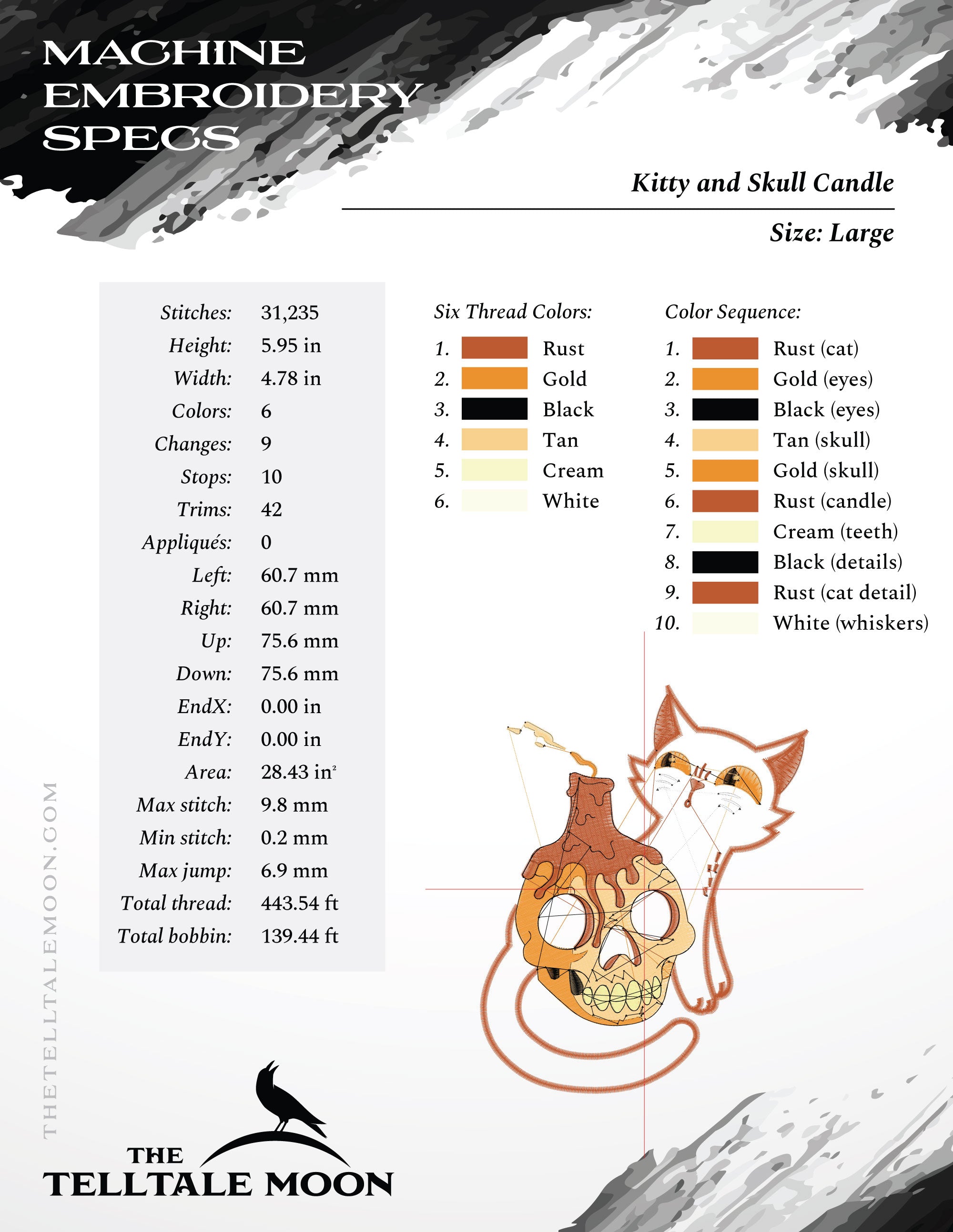 Embroidery: Kitty & Candle Design (3.5, 4, 5, and 6 Inches High)