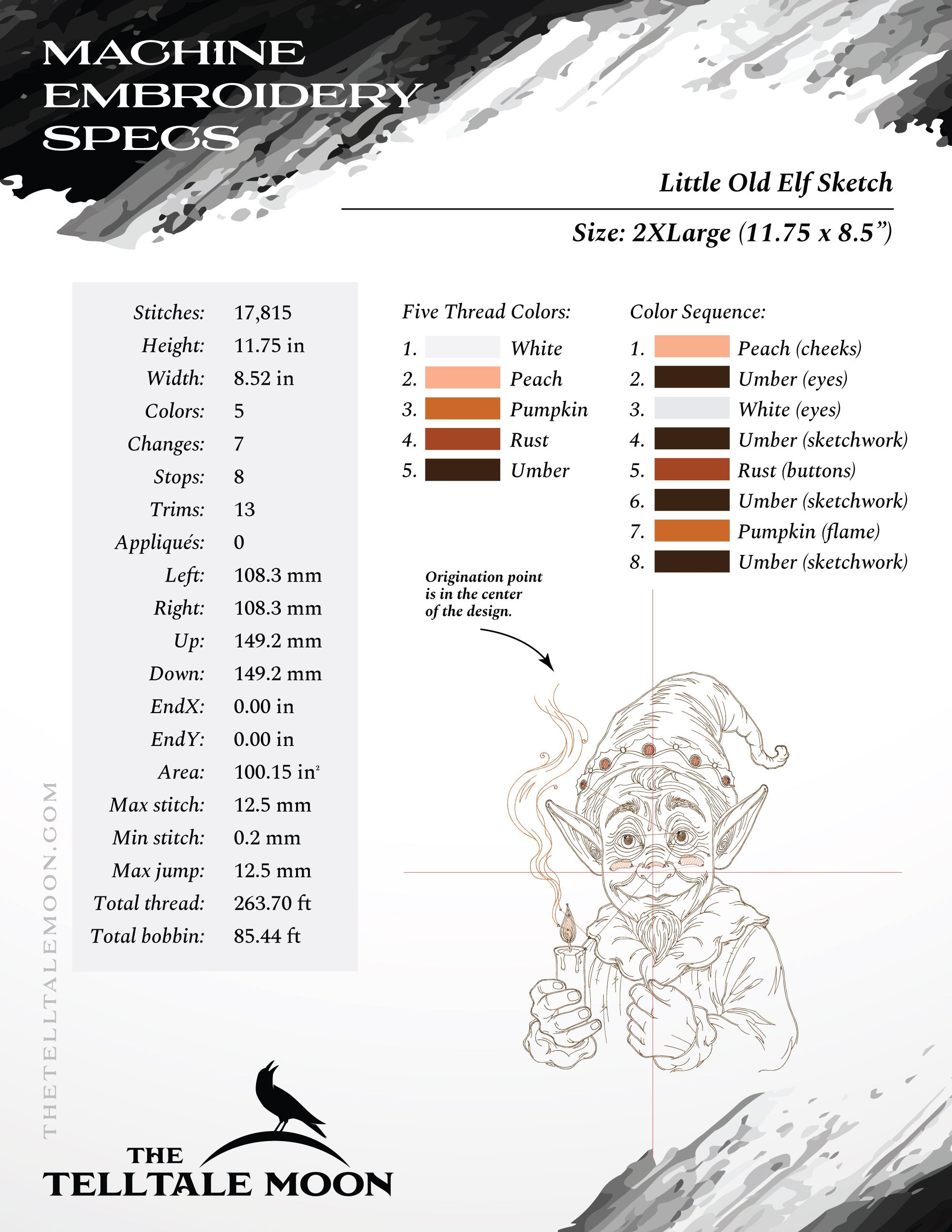 Embroidery: Little Old Elf Sketch - Six Sizes Between 6 and 12 Inches Tall