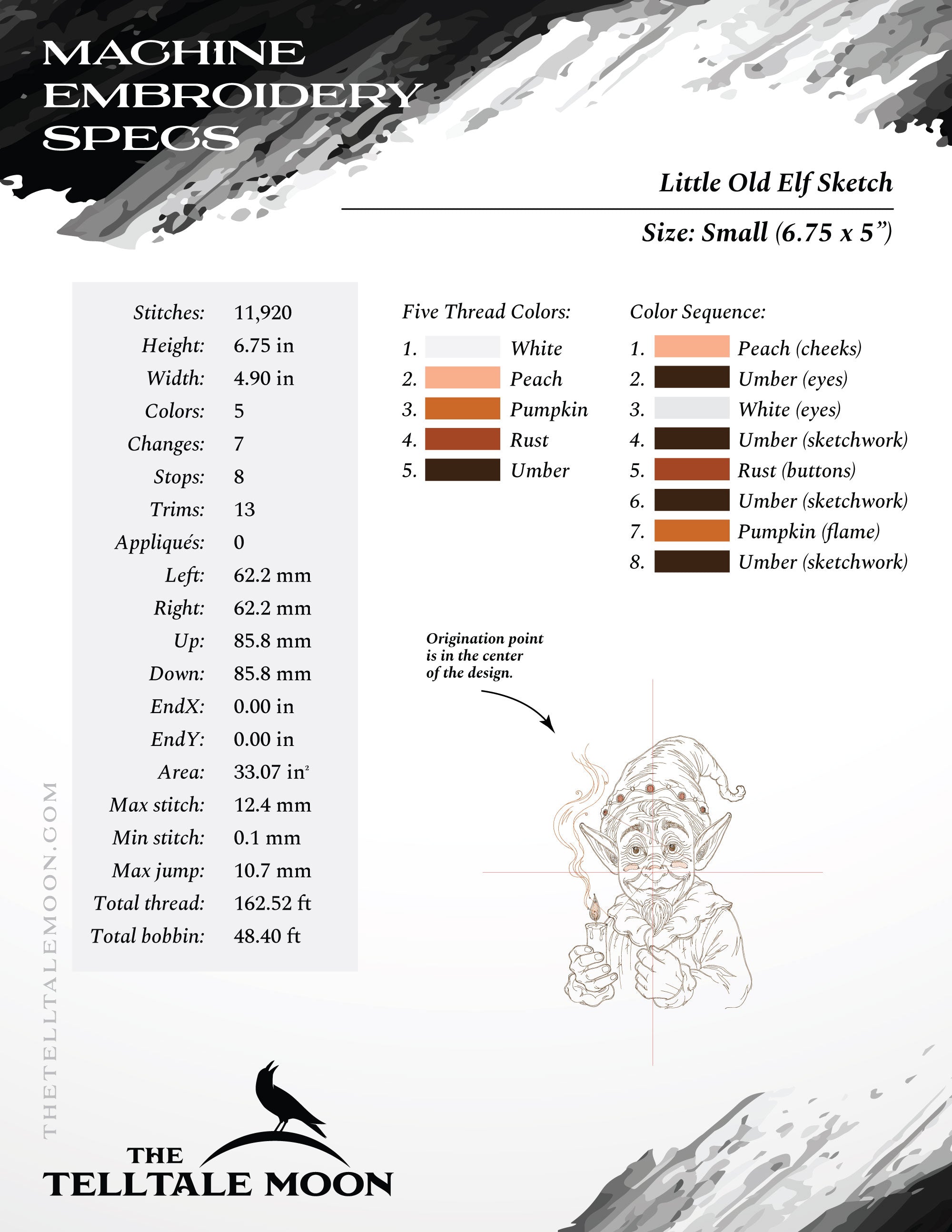 Embroidery: Little Old Elf Sketch - Six Sizes Between 6 and 12 Inches Tall