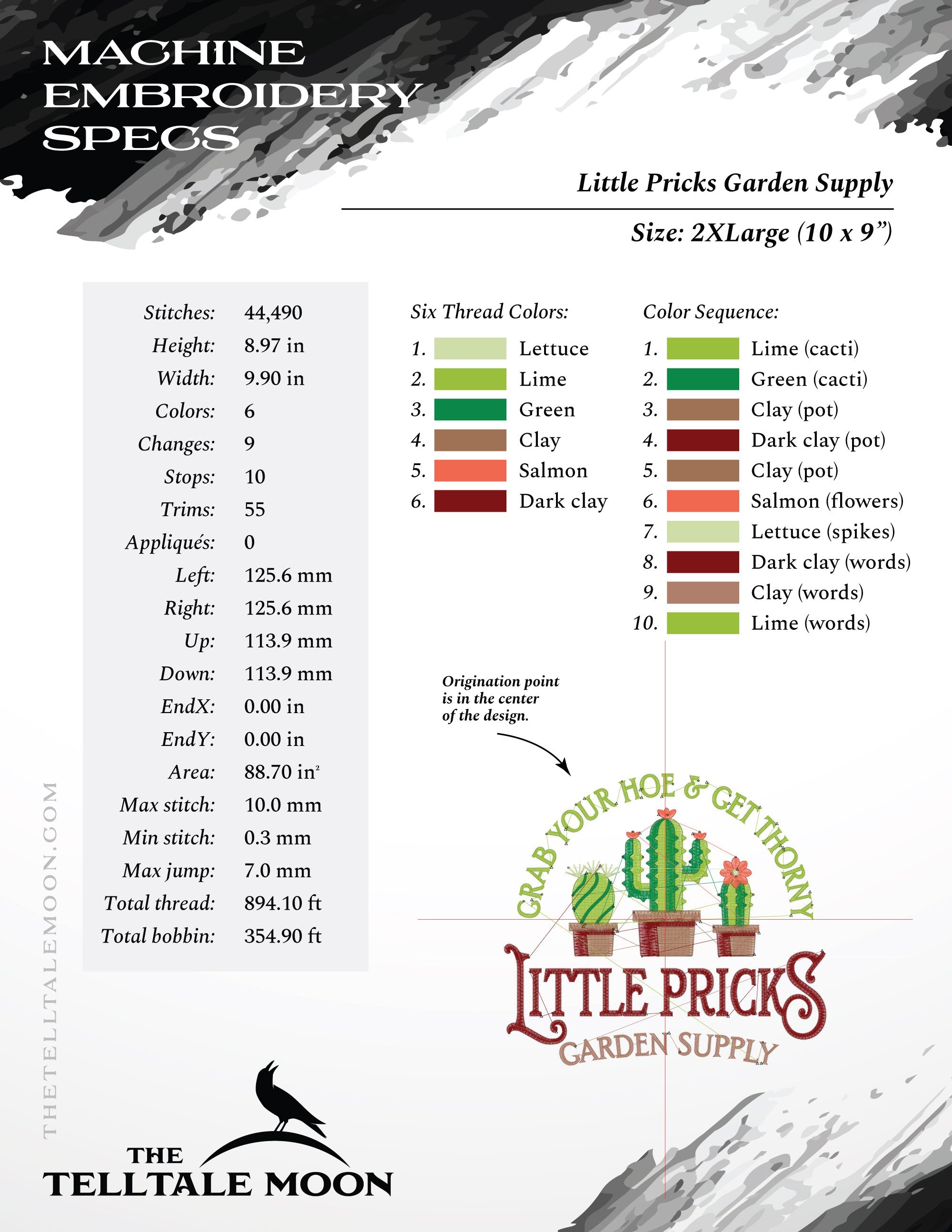 Embroidery: "Little Pricks Garden Supply" - About 5, 6, 7, 8, and 9 Inches Square
