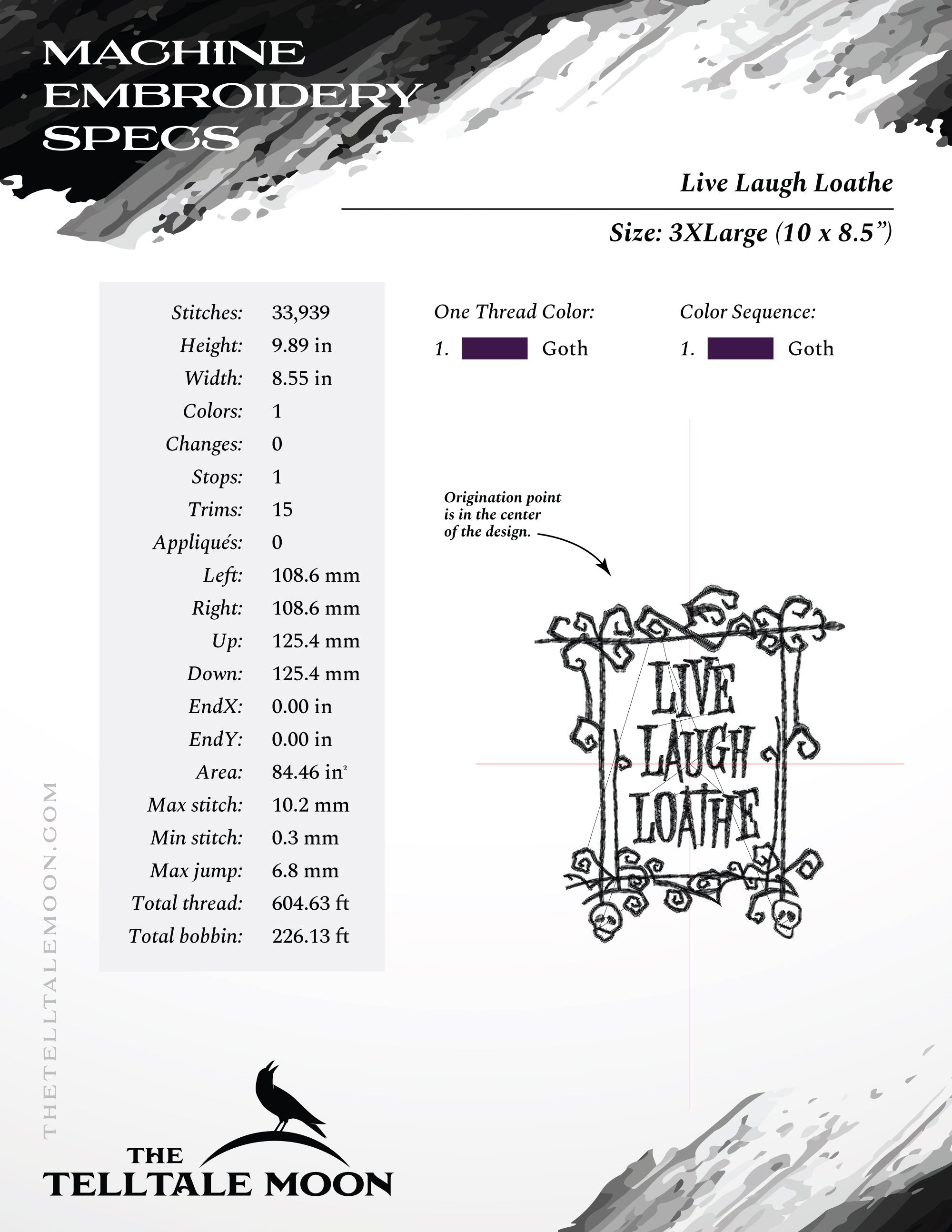 Embroidery: "Live Laugh Loathe" - Six Sizes About 5 to 12 Inches Tall