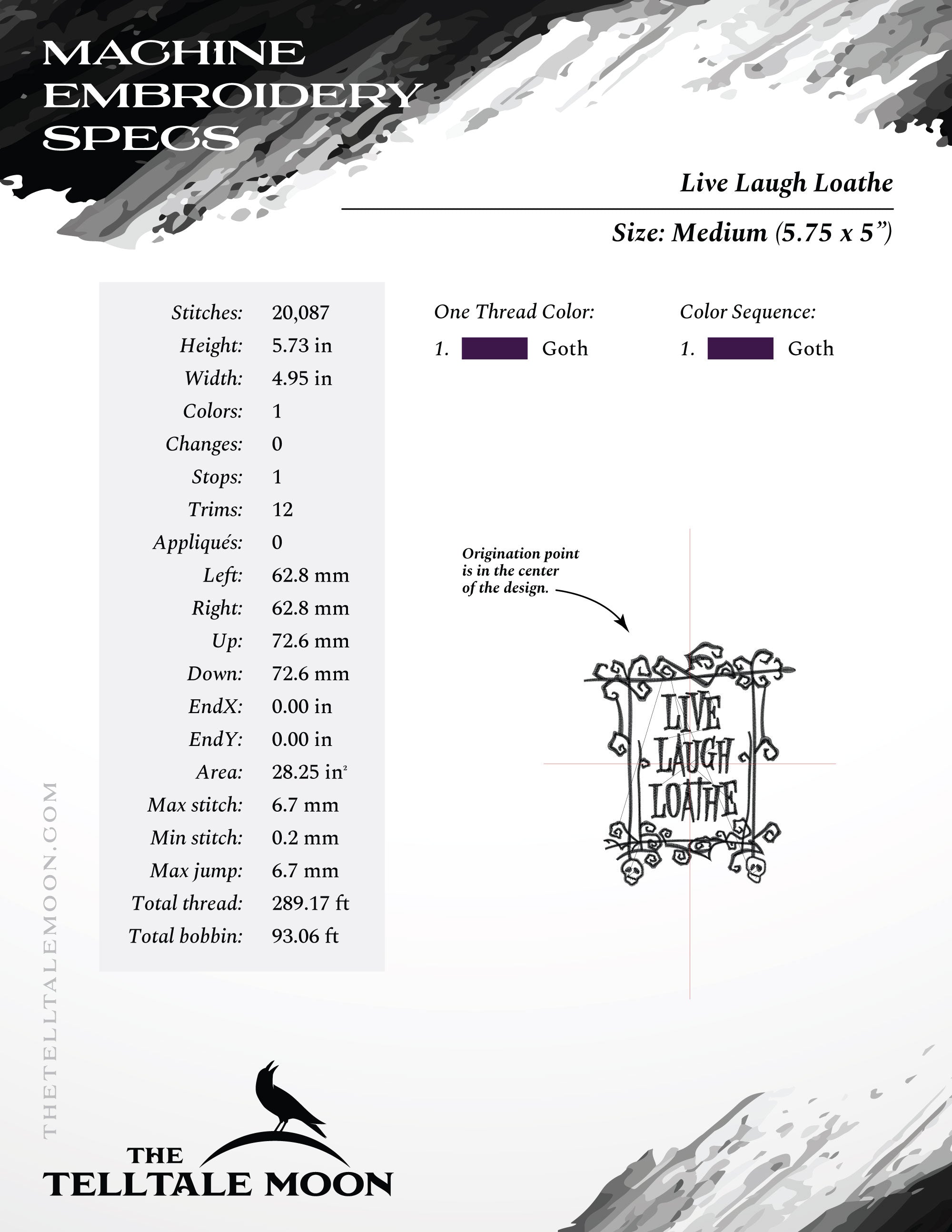 Embroidery: "Live Laugh Loathe" - Six Sizes About 5 to 12 Inches Tall