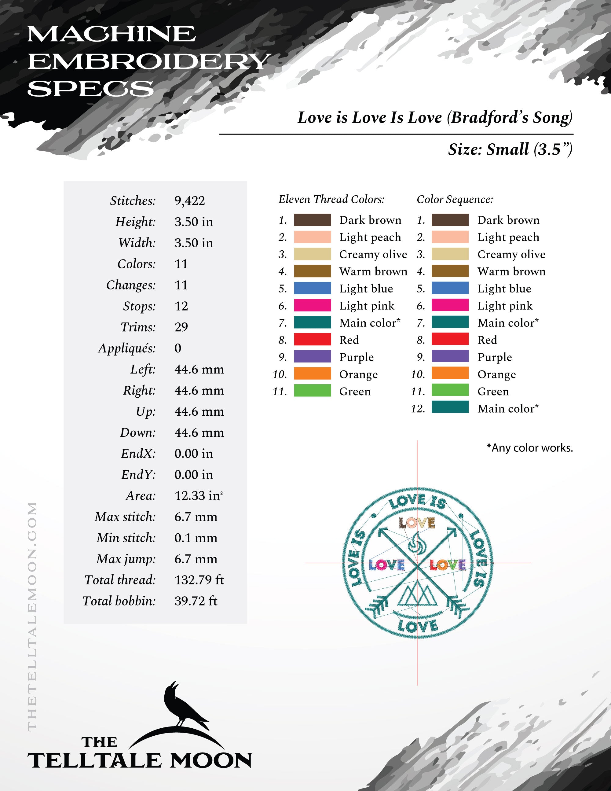 Embroidery Files: "Love is Love is Love" (Bradford's Song) in Seven Sizes Between 3.5 and 7.8 Inches